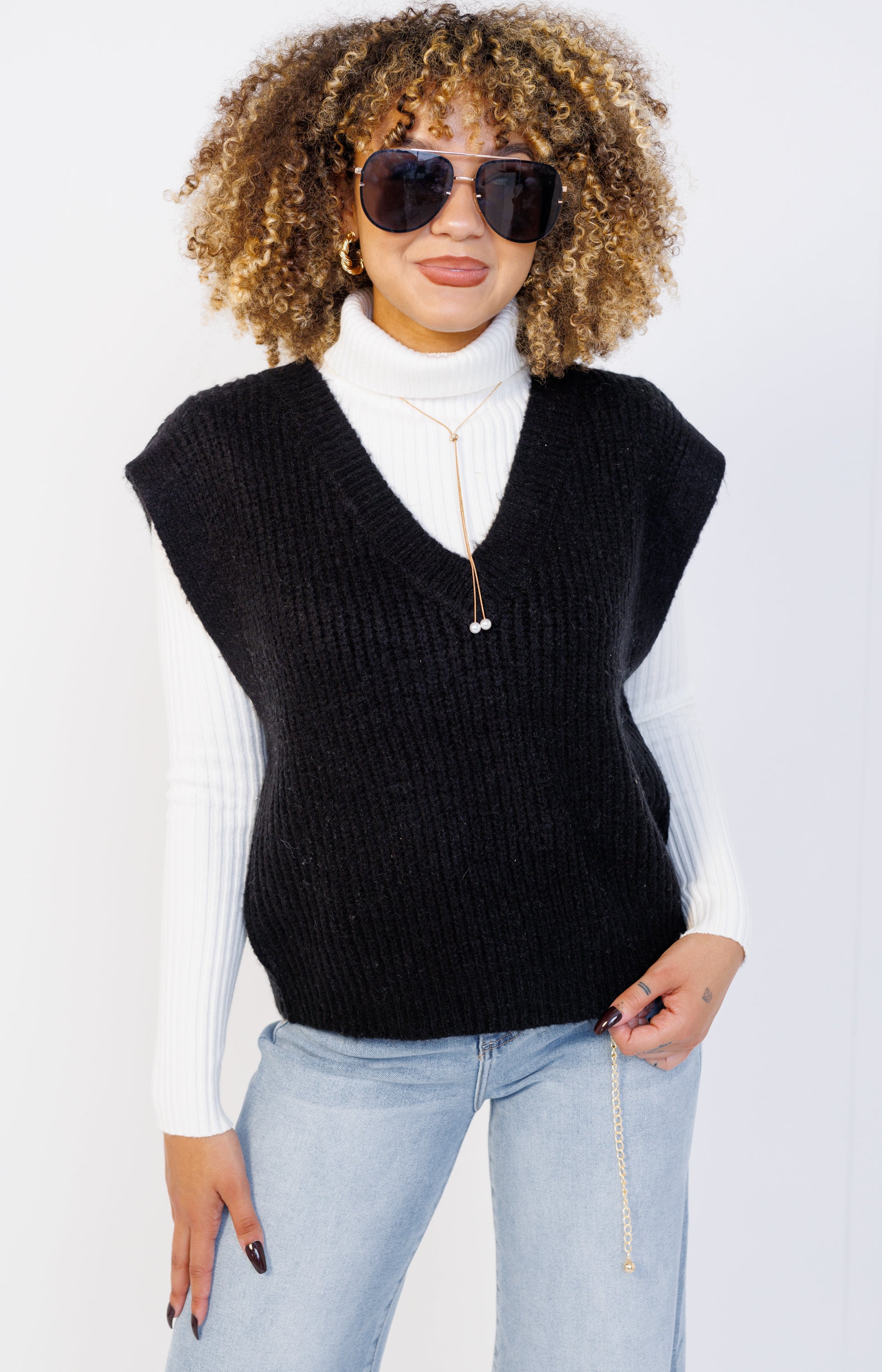 Sassy Comfort Sweater Vest, BLACK