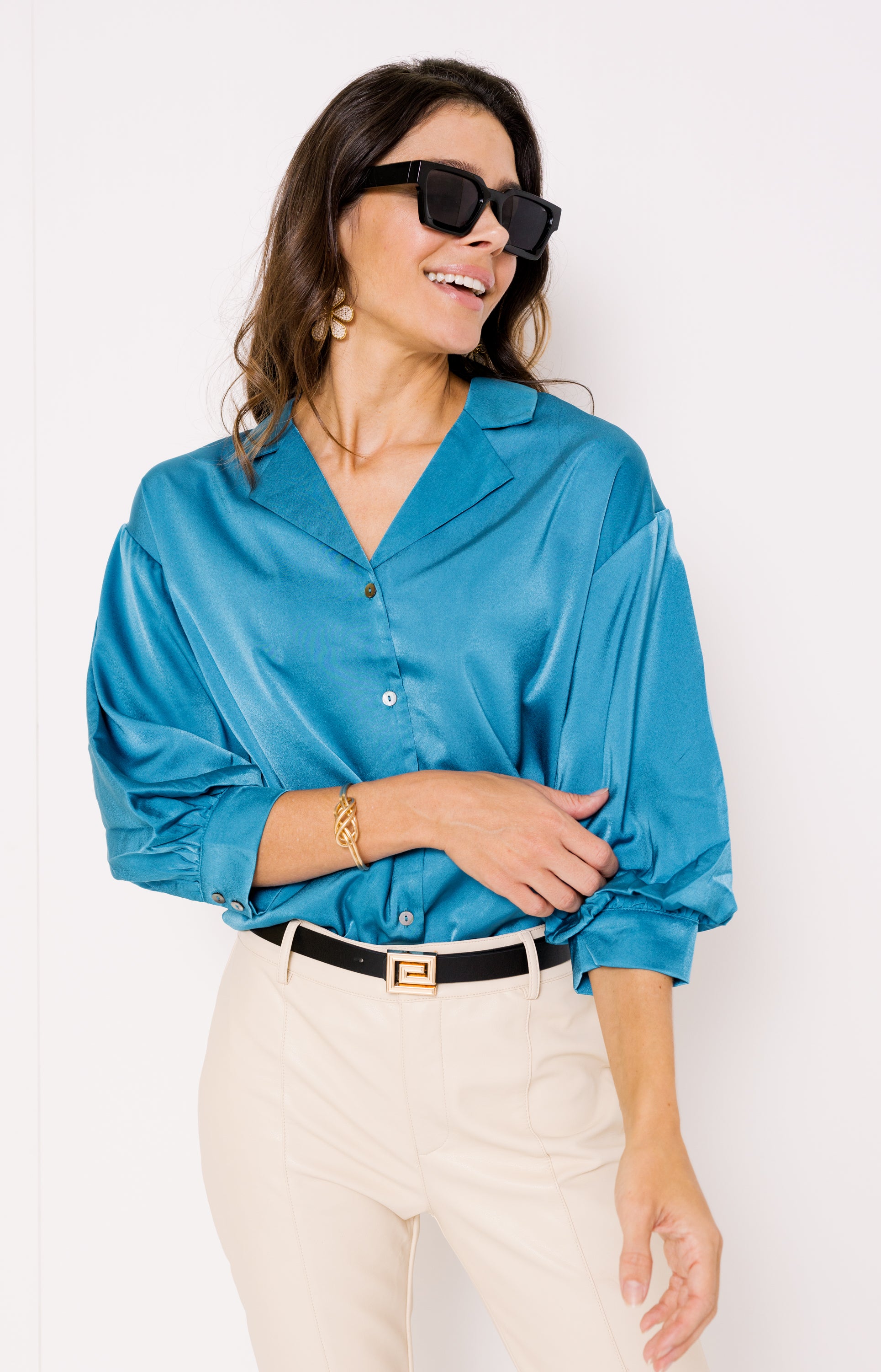 Waiting for You Blouse, TEAL BLUE