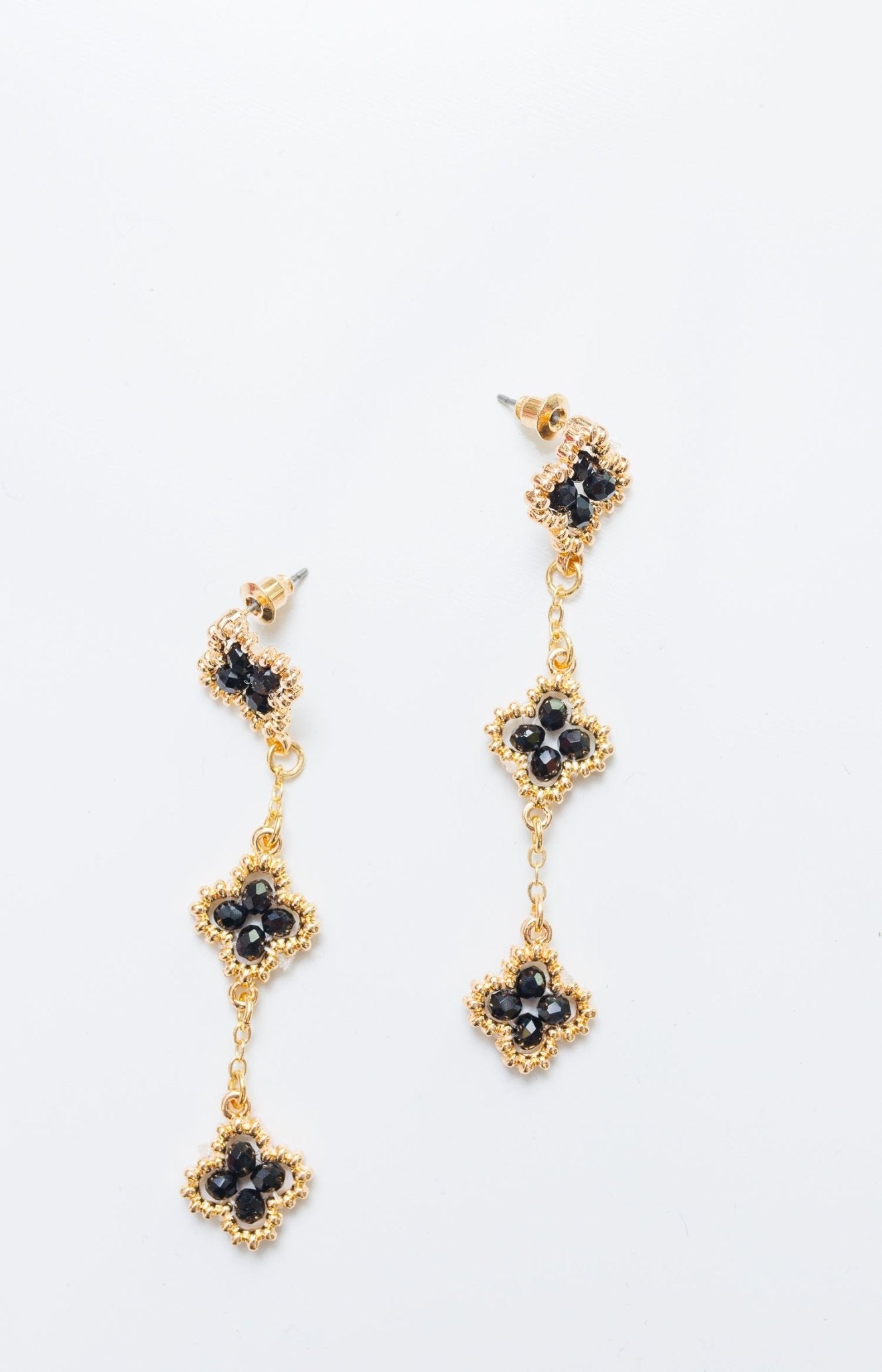 Clover Drop Earrings, GOLD/BLACK - HerringStones