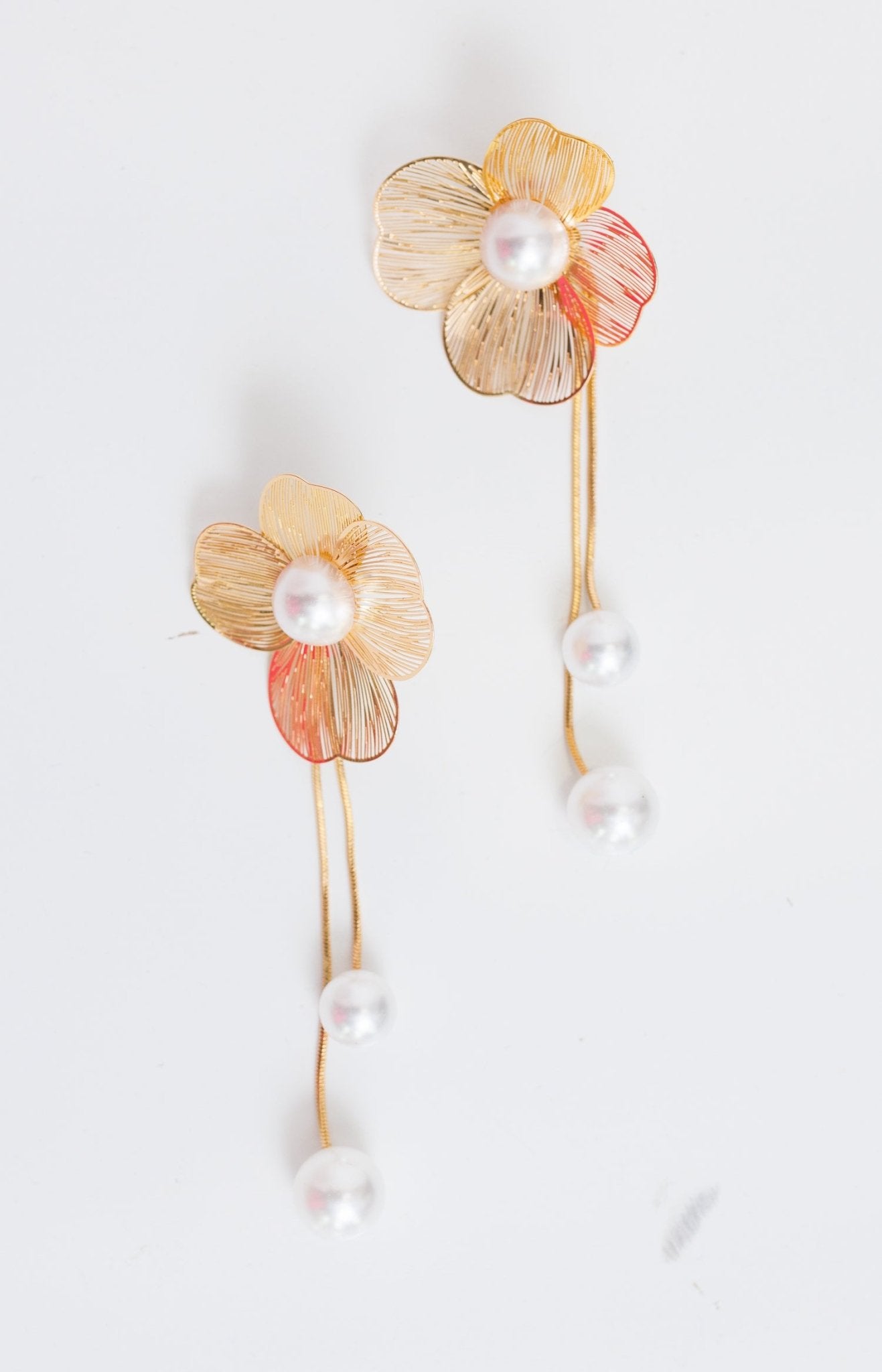 Flower Pearl Drop Earring, GOLD - HerringStones