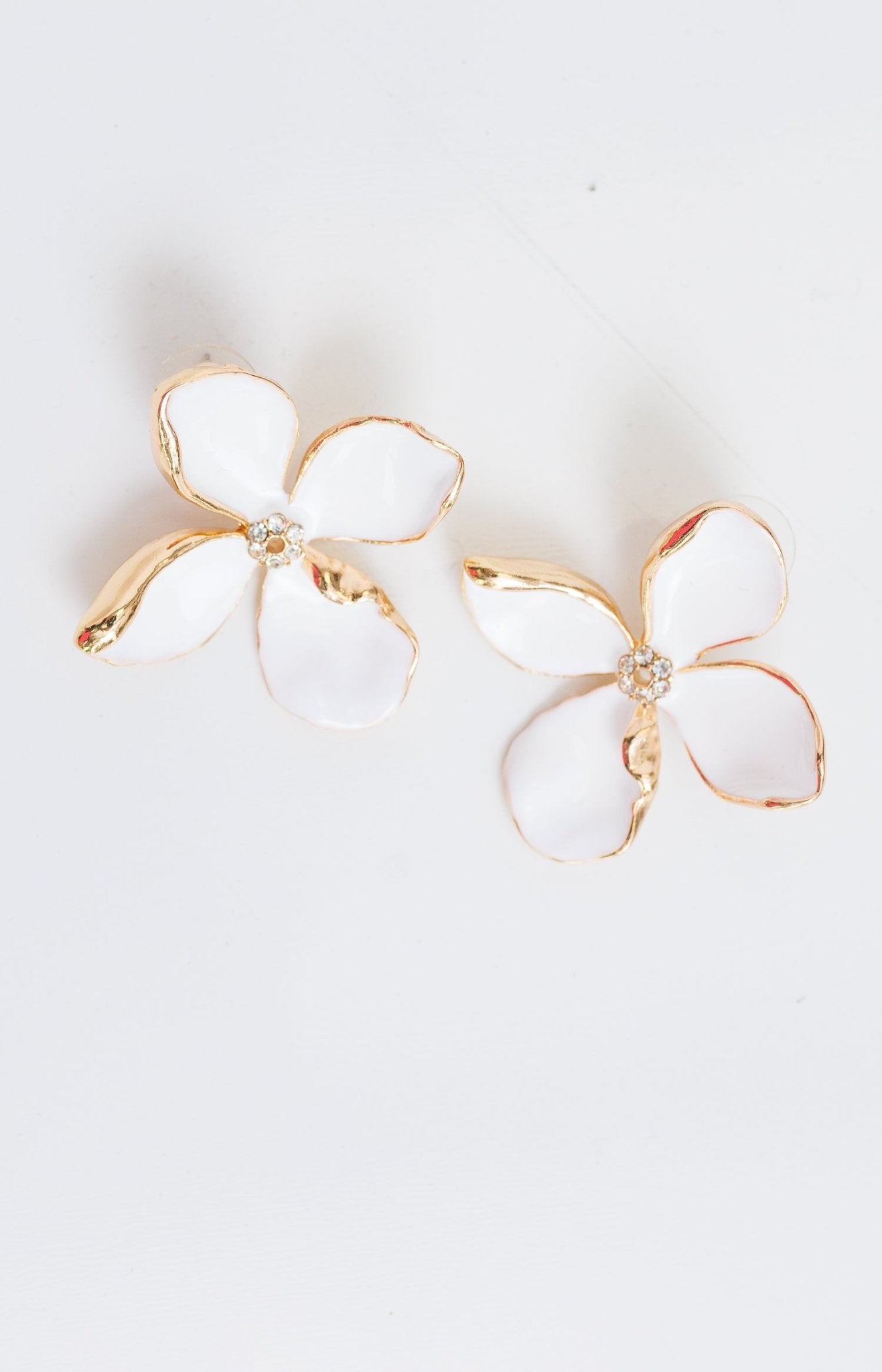 Flower Post Earrings, GOLD/WHITE - HerringStones