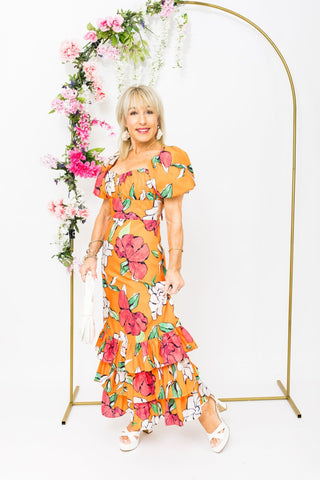 Forsythe Avenue Maxi Dress, CORAL/PINK/GREEN - HerringStones