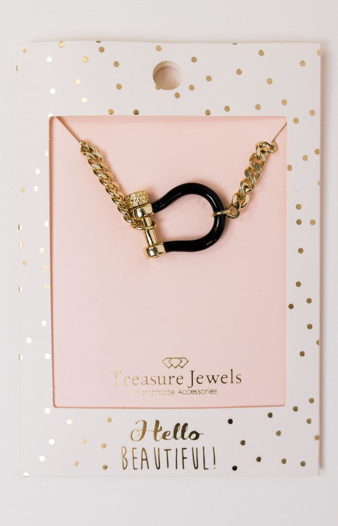 Treasure Jewels: Black Horseshoe Necklace, GOLD