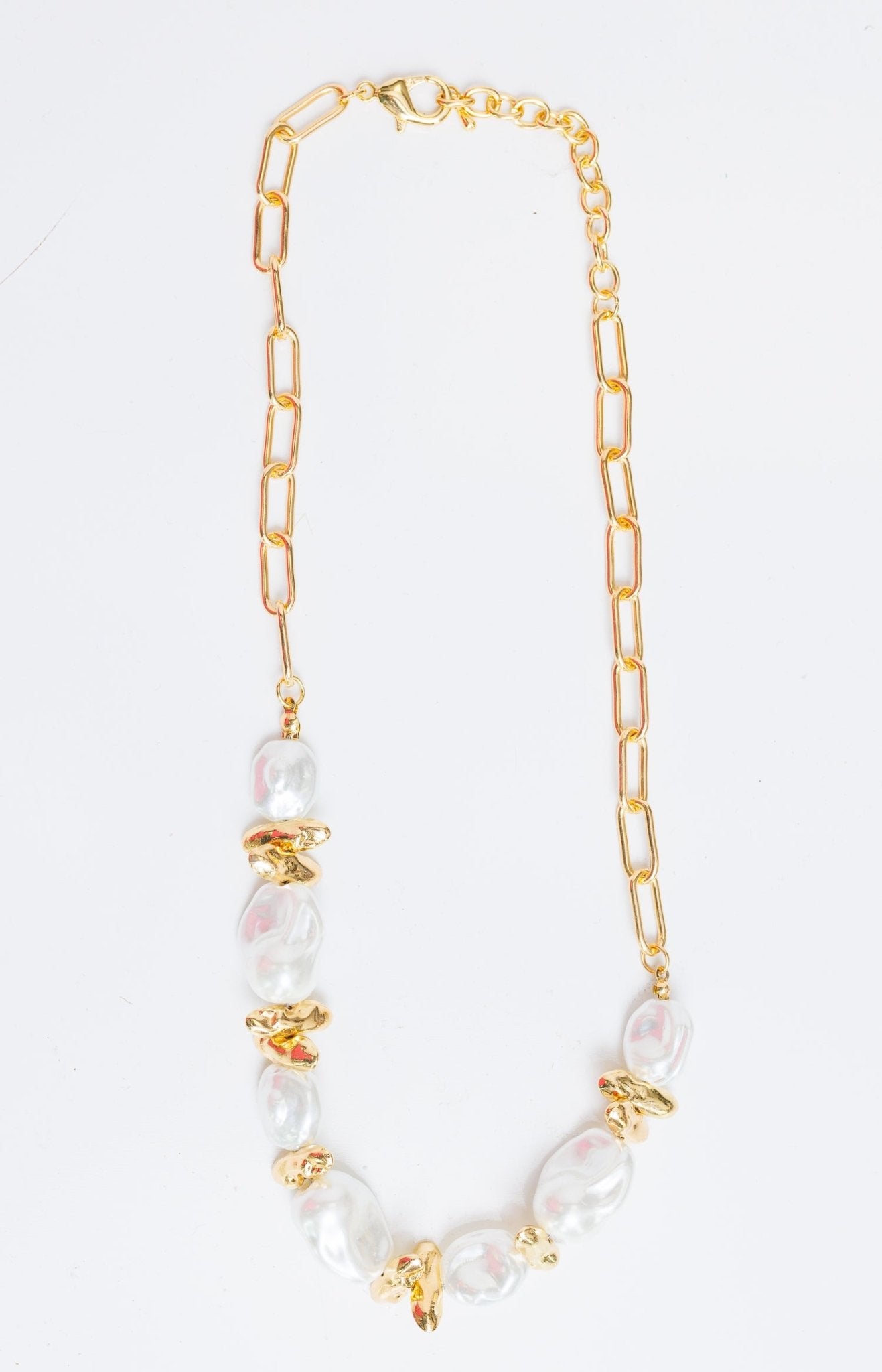 Large Pearls Chain Necklace, GOLD - HerringStones