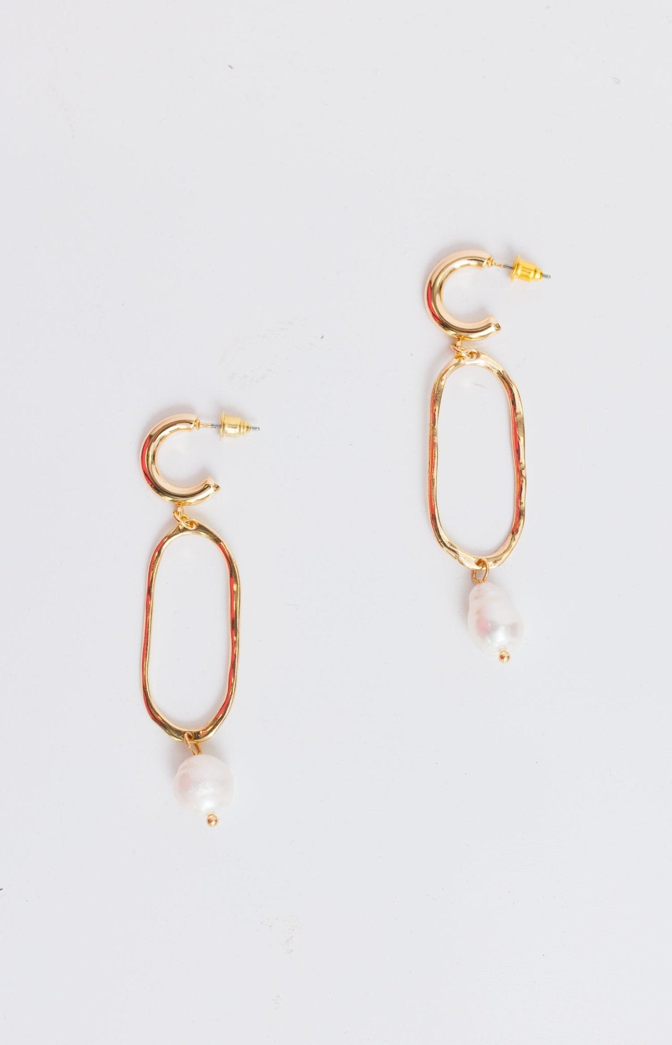 Oval Pearl Dangle Earrings, GOLD - HerringStones