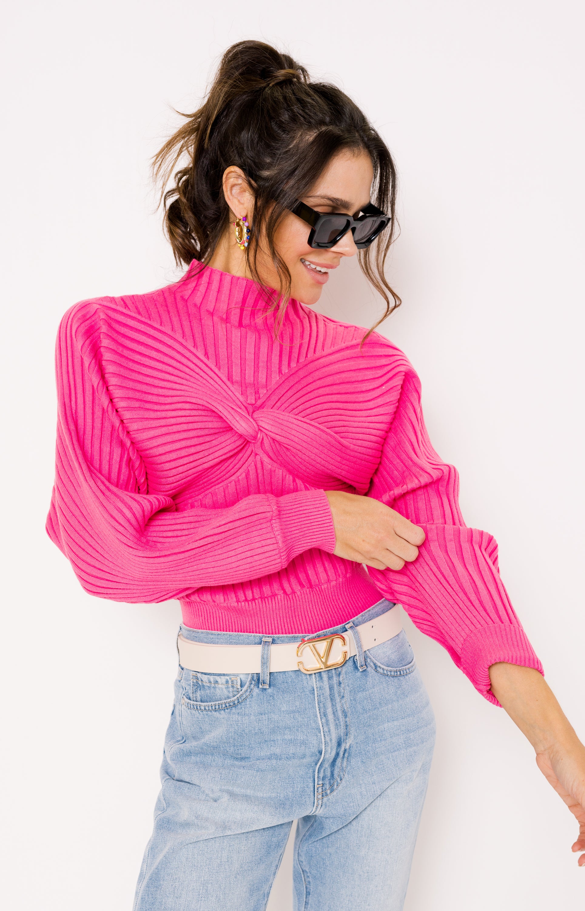 Twist on Fall Cropped Sweater, PINK