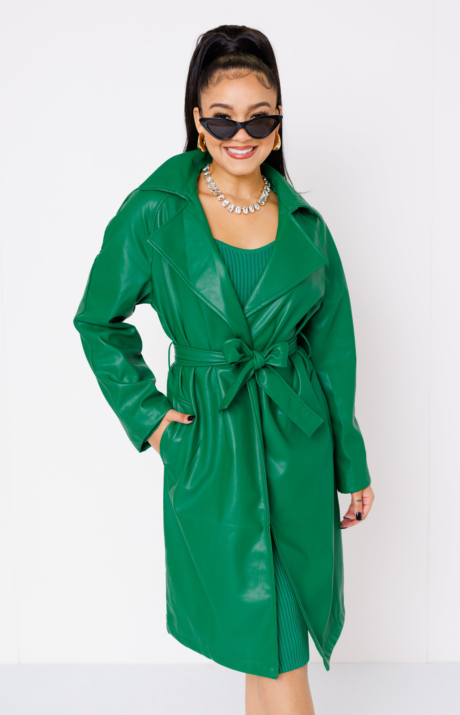 Vegas Knight Trench Coat, GREEN