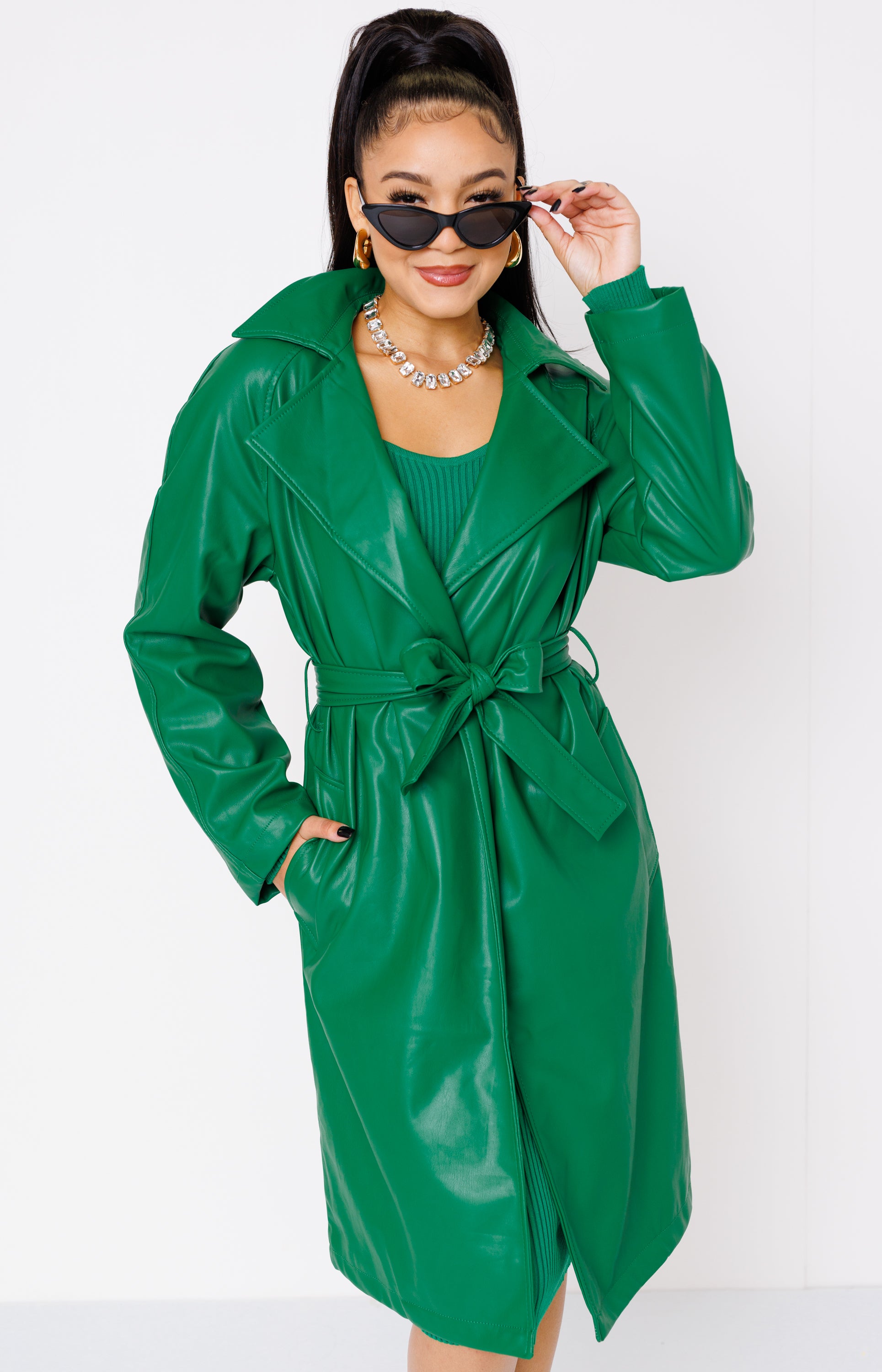 Vegas Knight Trench Coat, GREEN