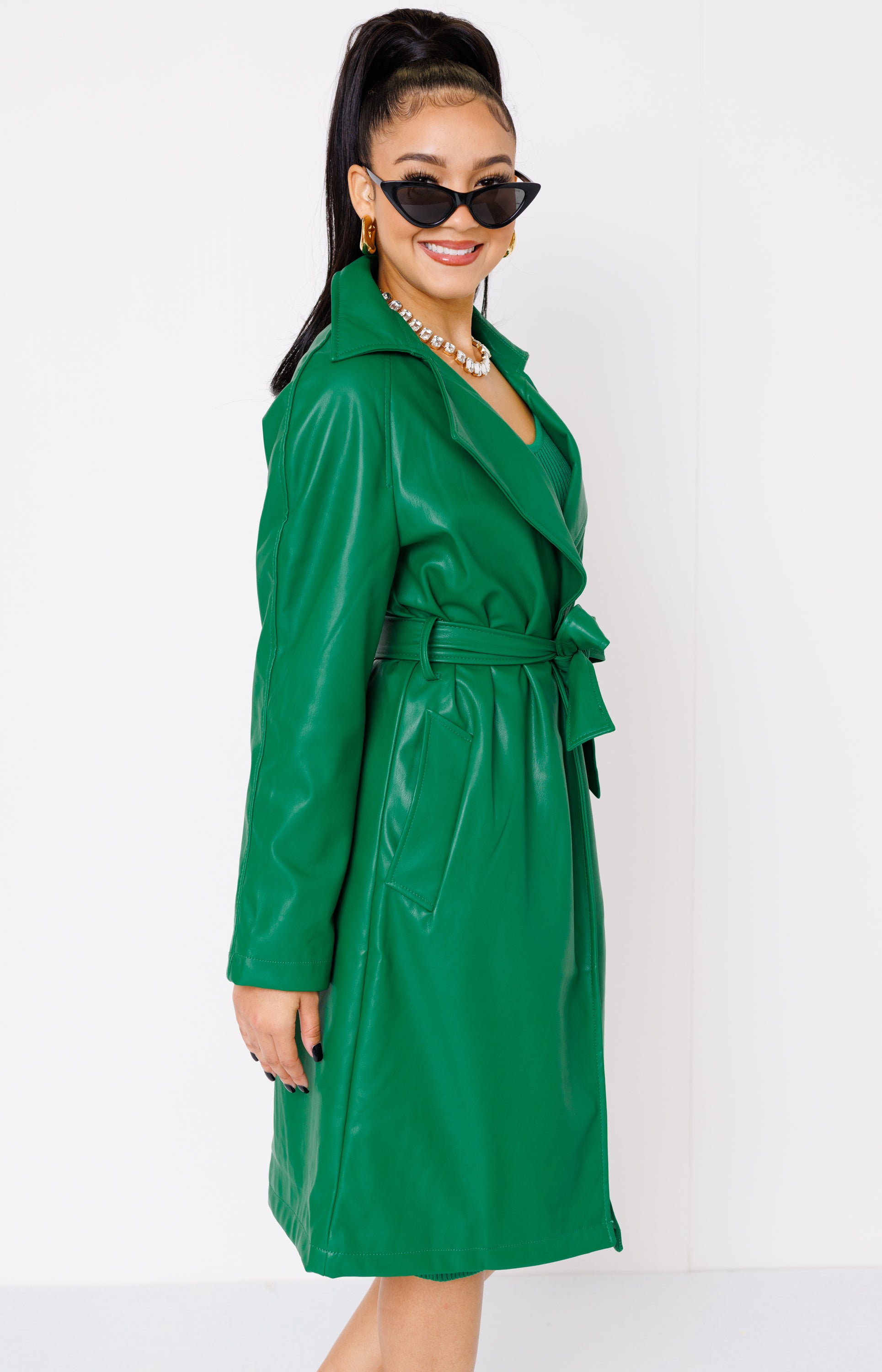 Vegas Knight Trench Coat, GREEN