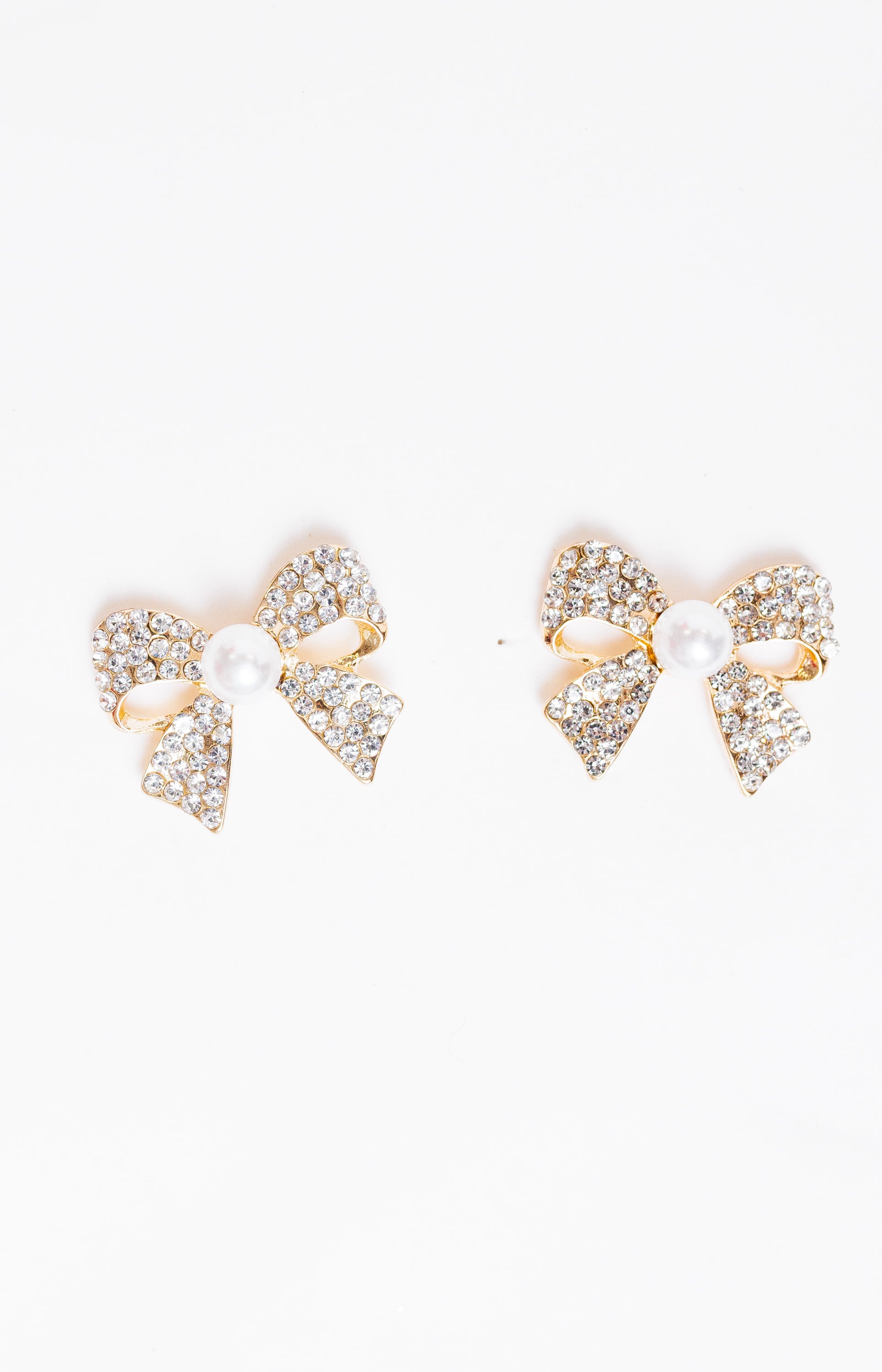 Pearl Bow Stud Earrings, GOLD