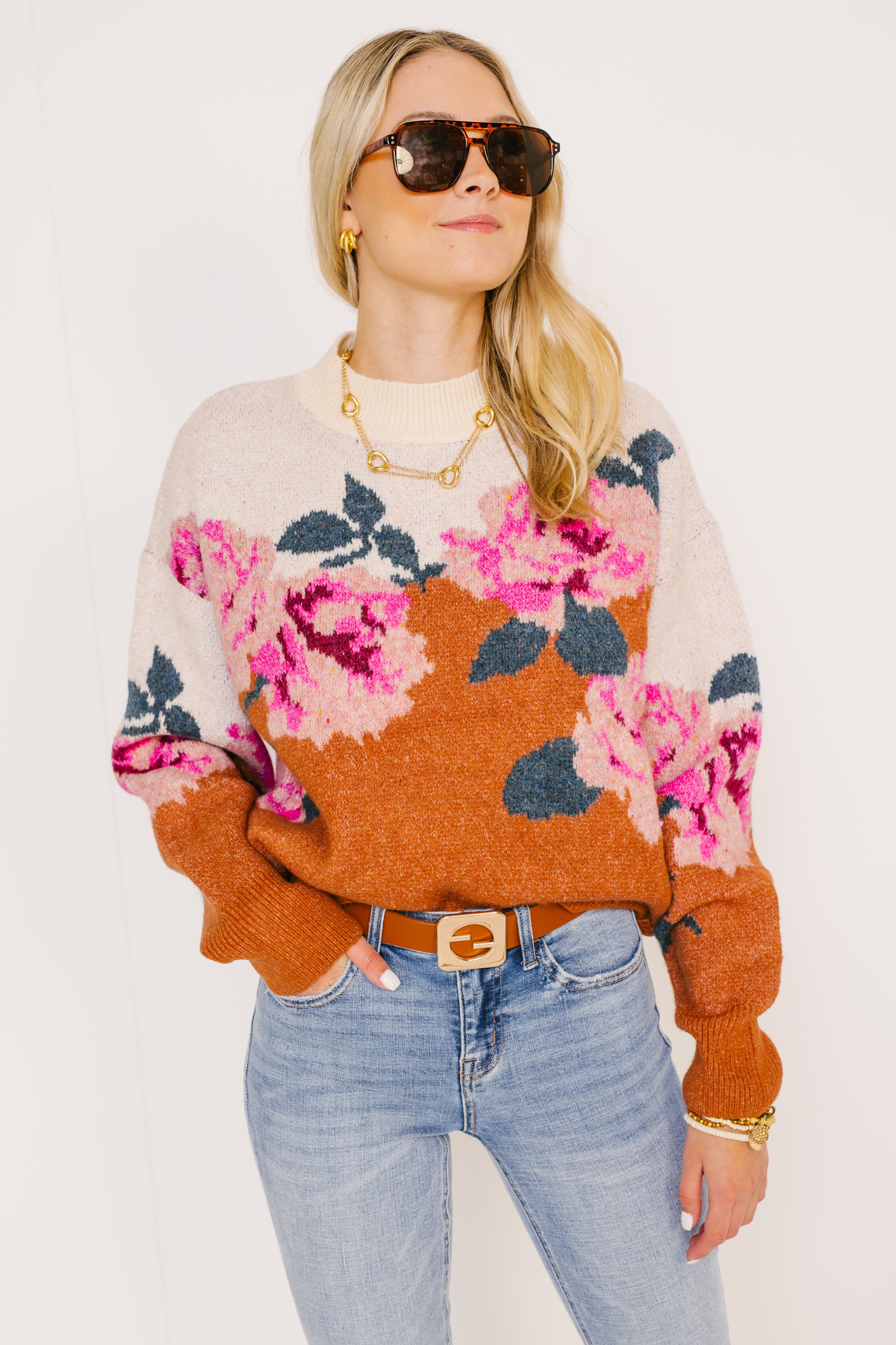 Bold Blossoms Sweater, RUST