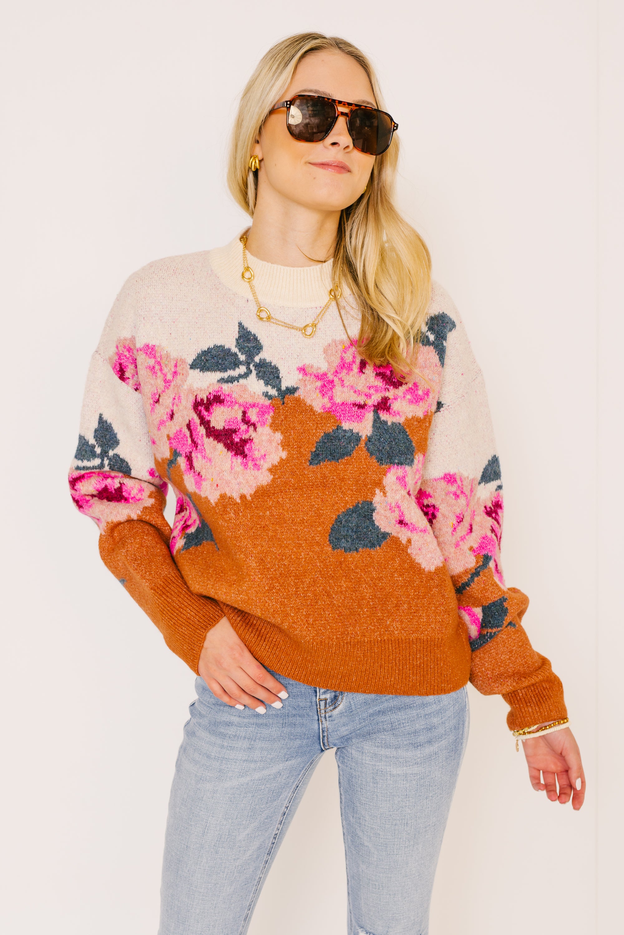 Bold Blossoms Sweater, RUST