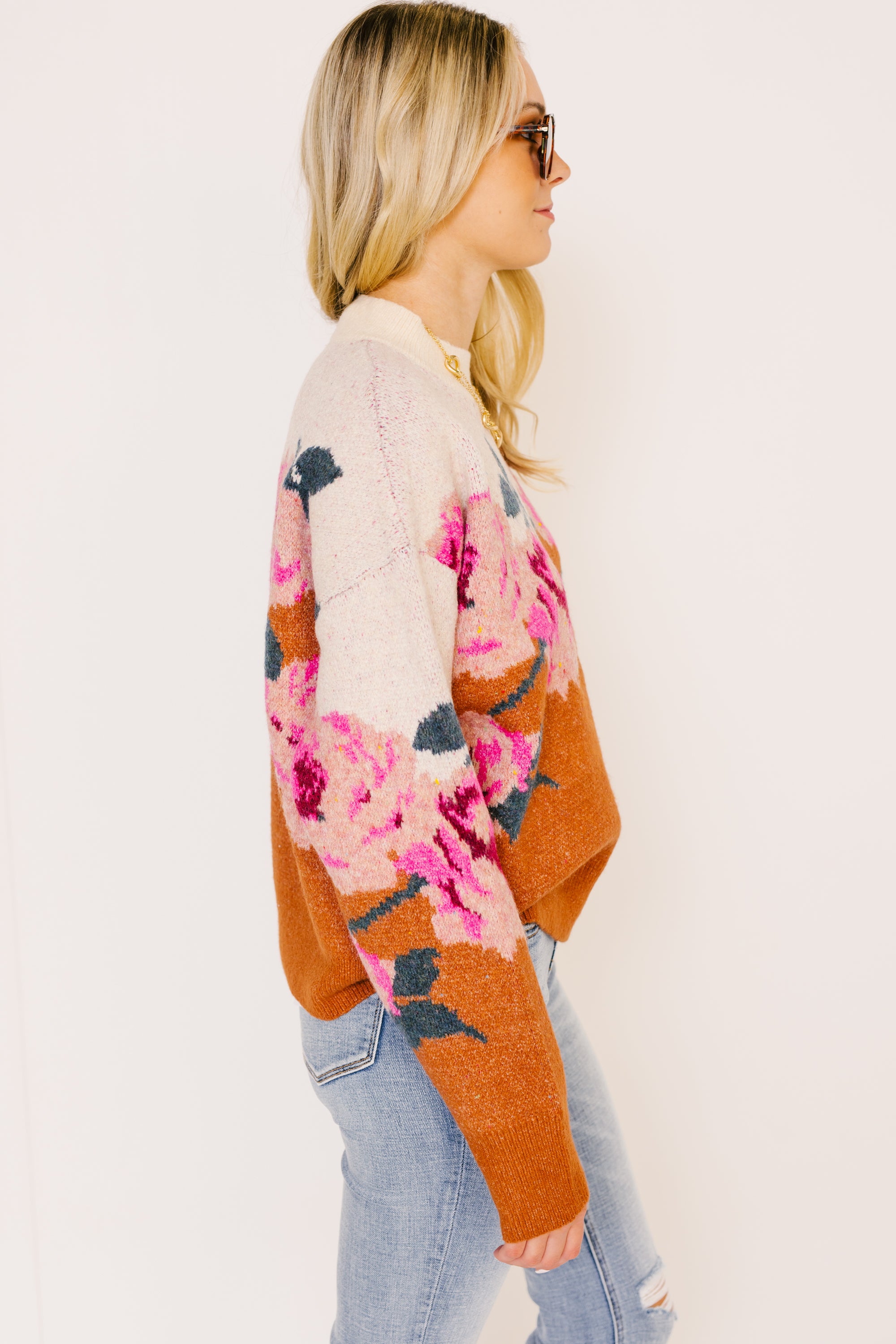 Bold Blossoms Sweater, RUST