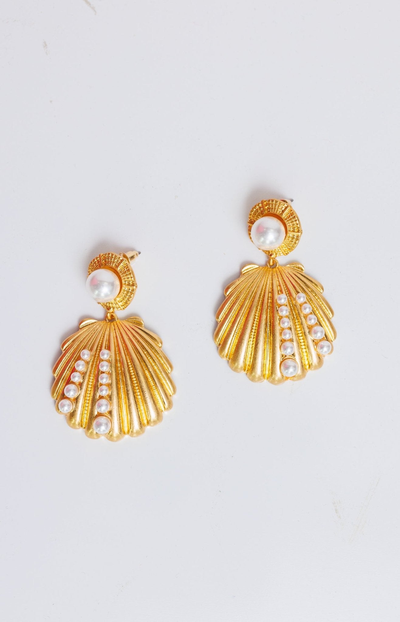 Shell Drop Earrings w/ Pearl Details, GOLD - HerringStones