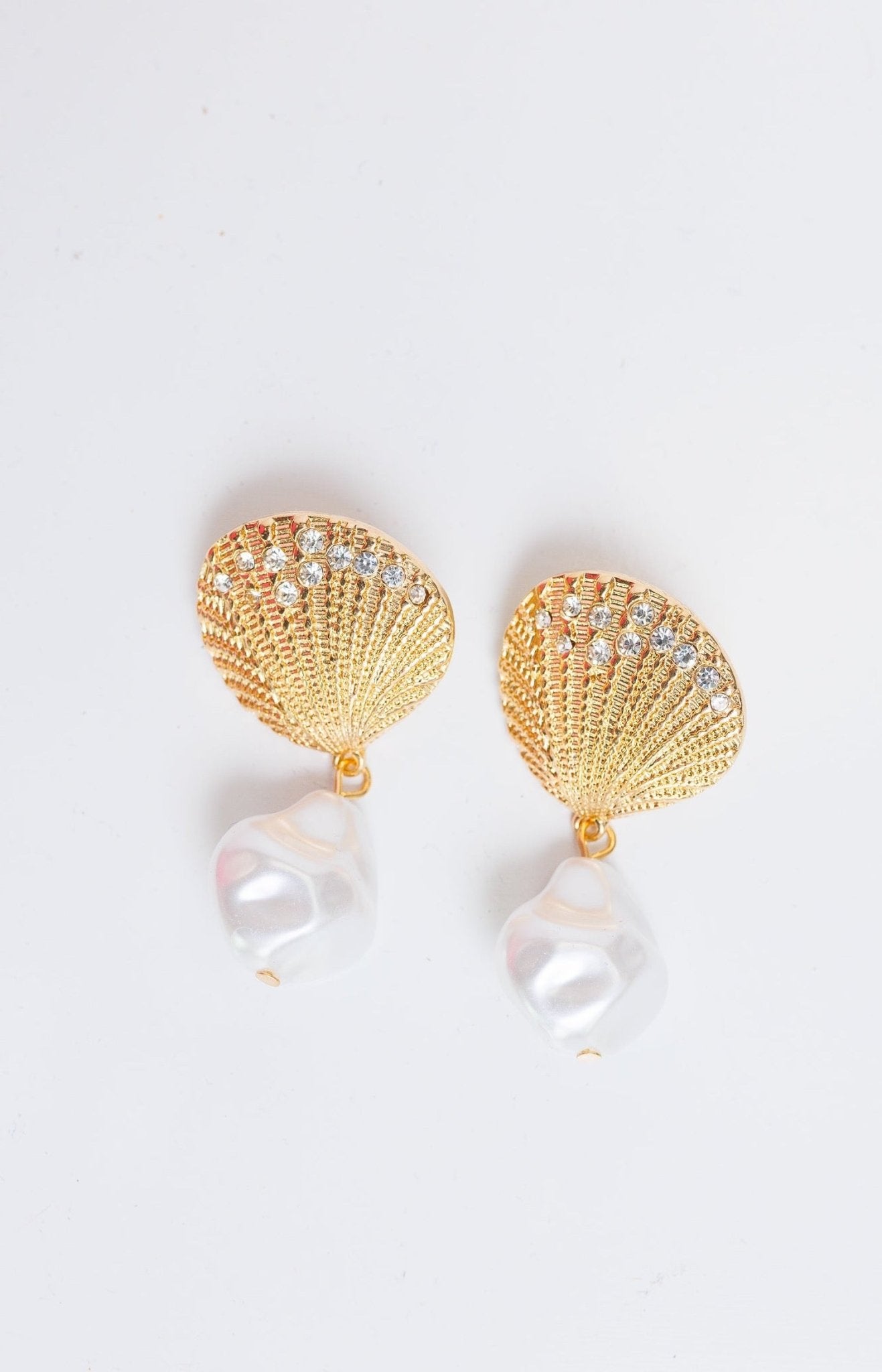 Shell Pearl Earrings, GOLD - HerringStones