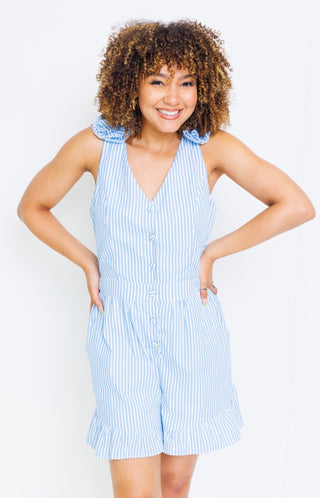 Stay Sweet Romper, BLUE/WHITE - HerringStones