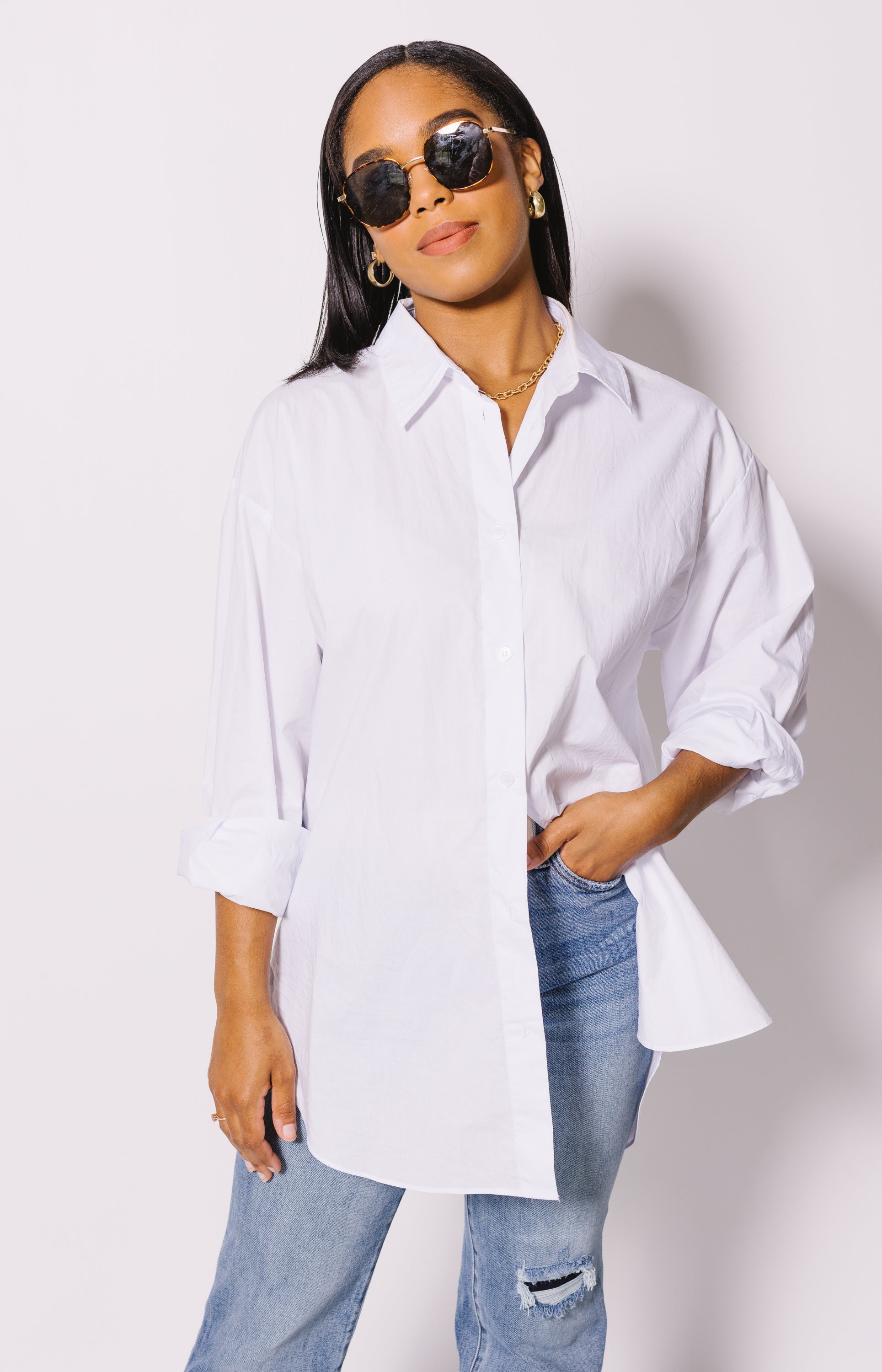 Flawless Button Down Shirt, WHITE