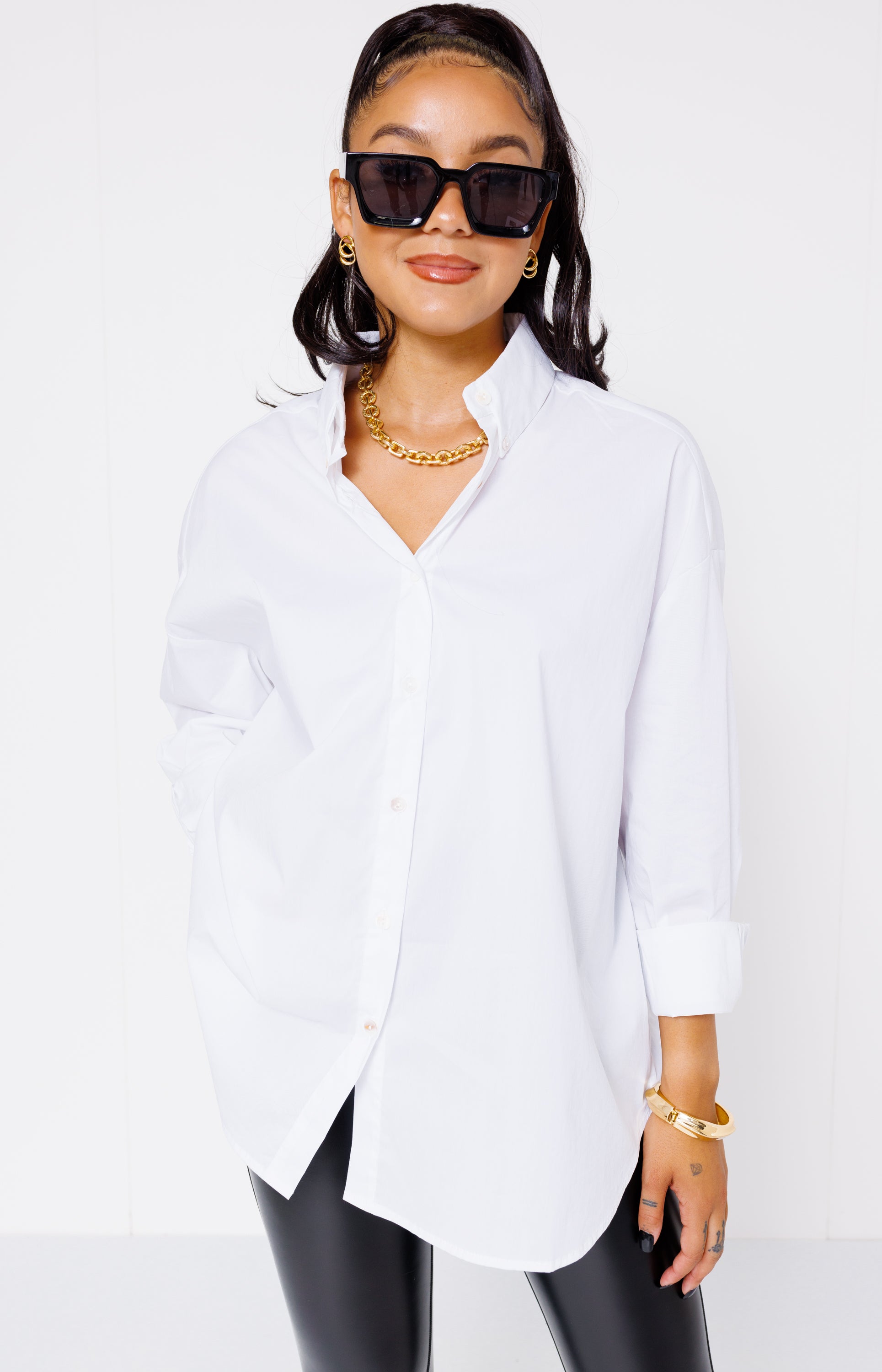 Classic Essential Button Down Top, WHITE