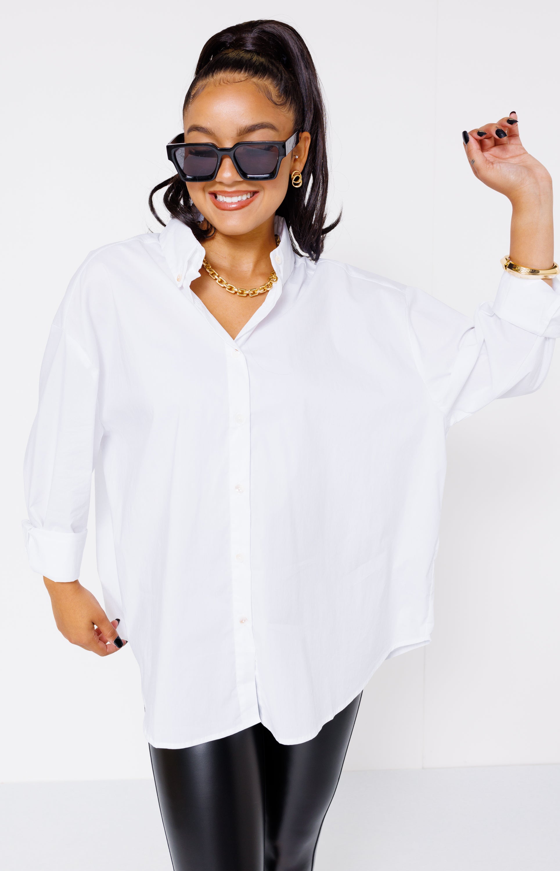 Classic Essential Button Down Top, WHITE