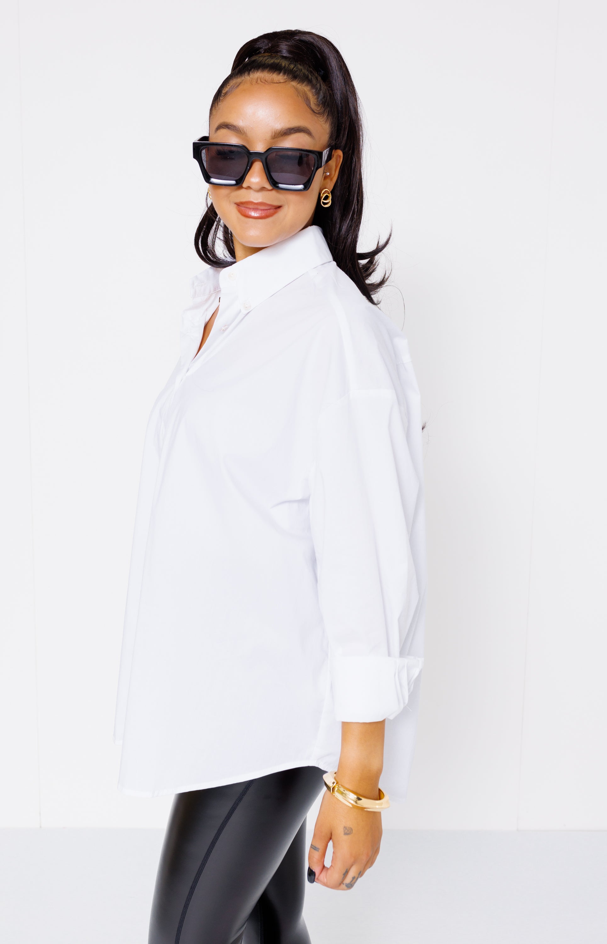 Classic Essential Button Down Top, WHITE