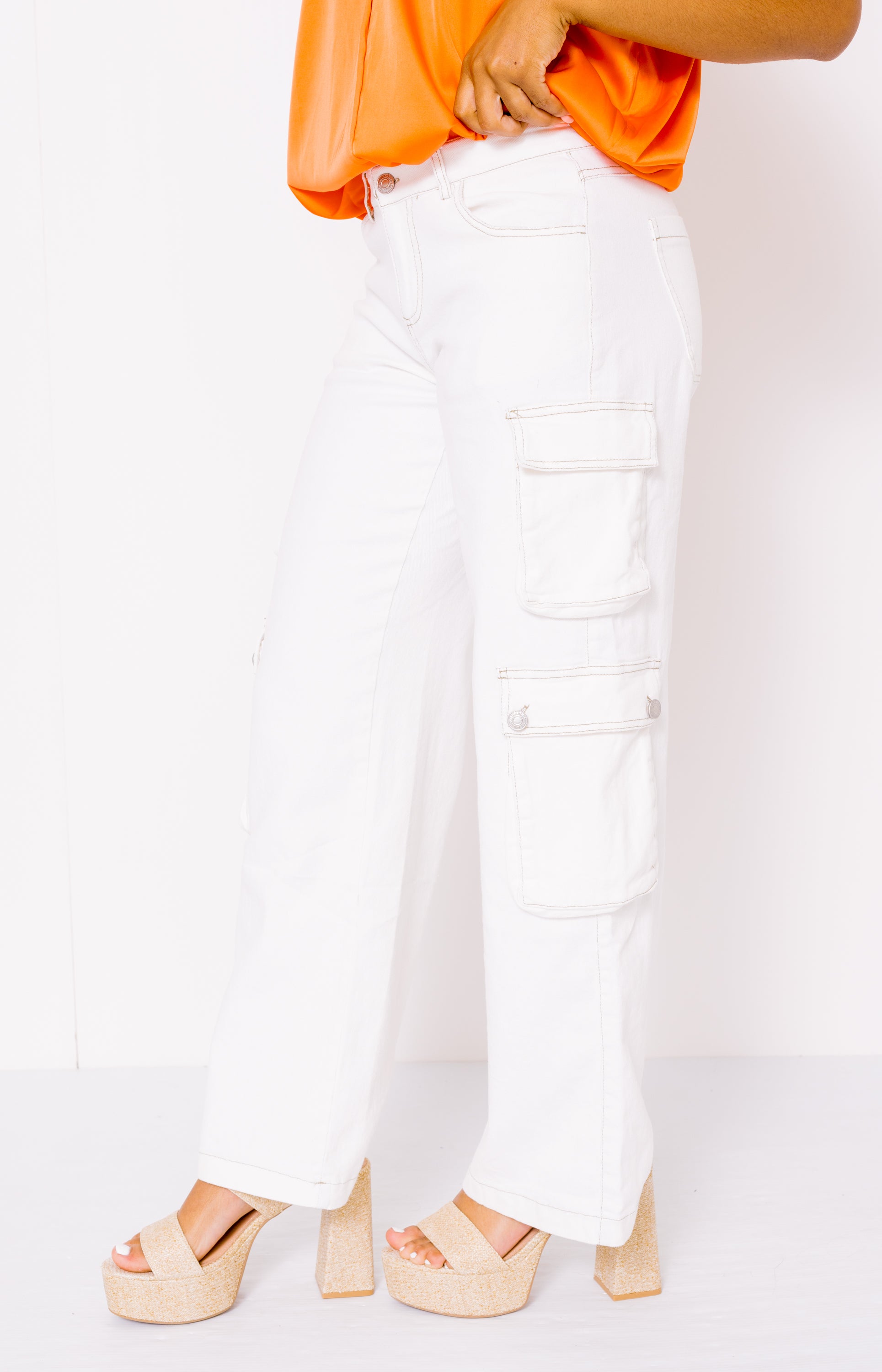 Simply Stylish Denim Cargo Pants, WHITE