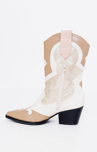 ShuShop: Zizi Mid Calf Boot, GOLD Boots - 82