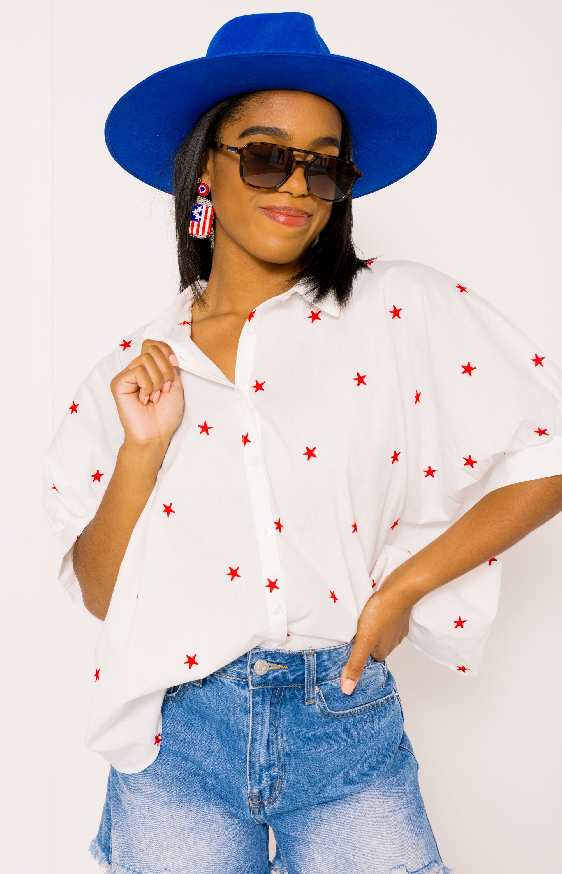 Star-Spangled Style Top, WHITE/RED
