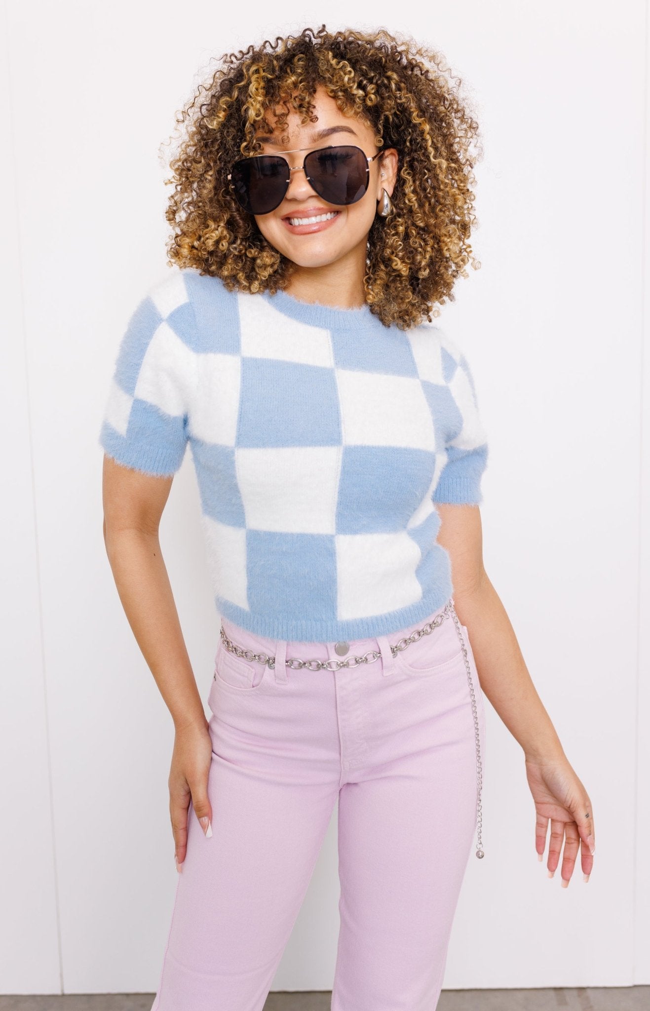 Bistro Bliss Sweater Top, WHITE/BLUE Tops 50-75- 14