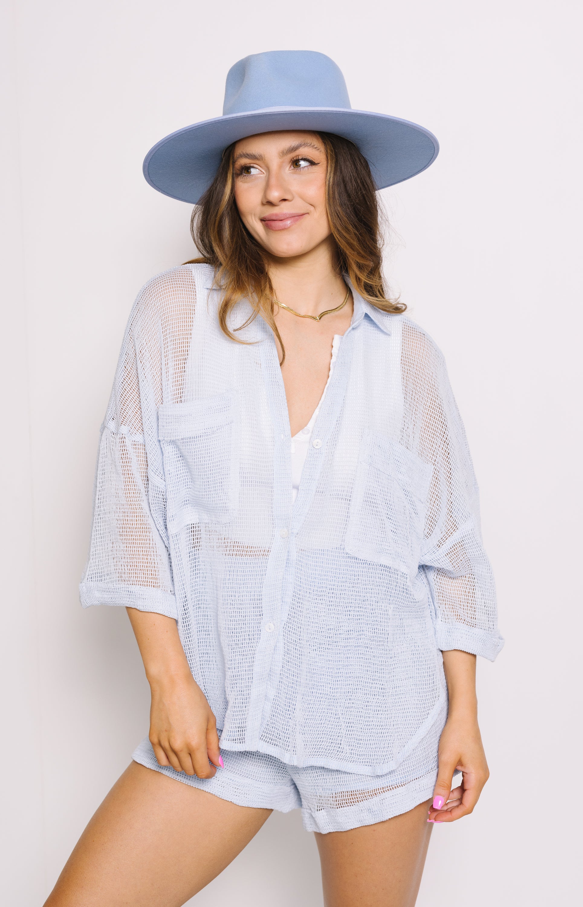 On The Coast Button Down Top, BLUE