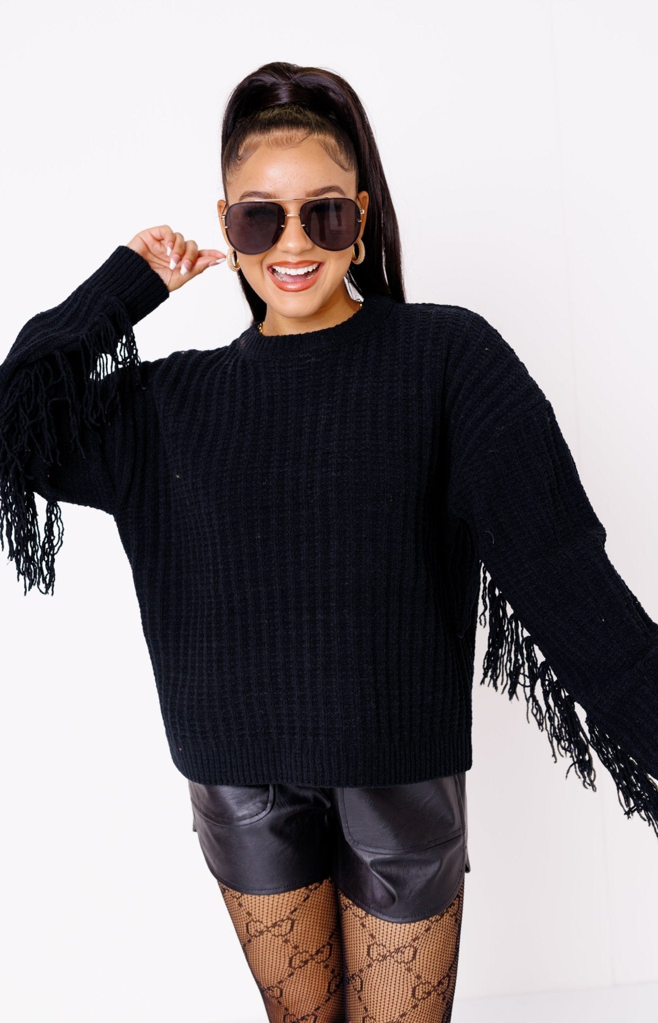 Boho Luxe Fringe Sweater, BLACK Sweaters Under $100 - 18L