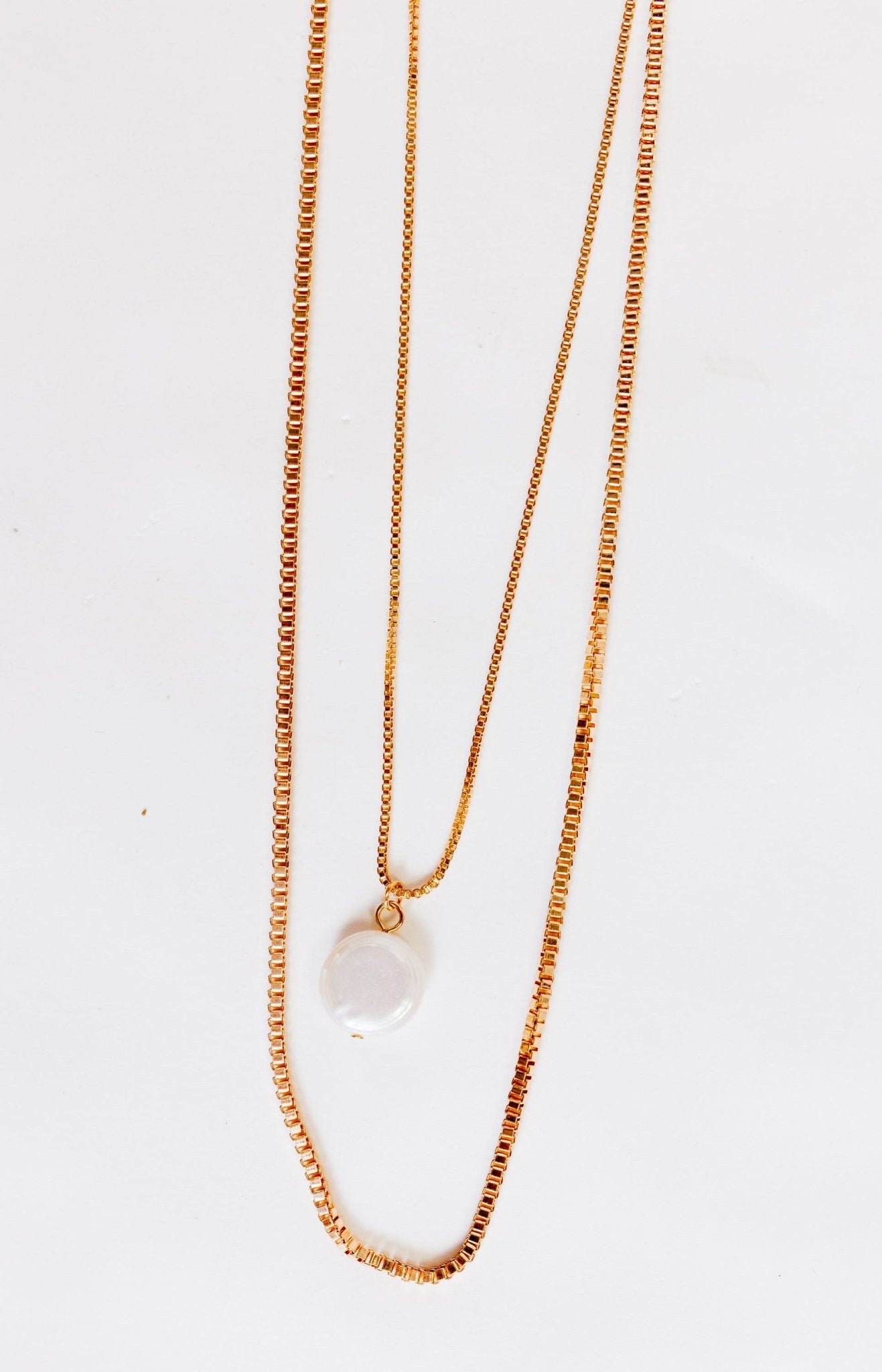 Box Chain 2 Layer Necklace, GOLD Necklaces - 56N