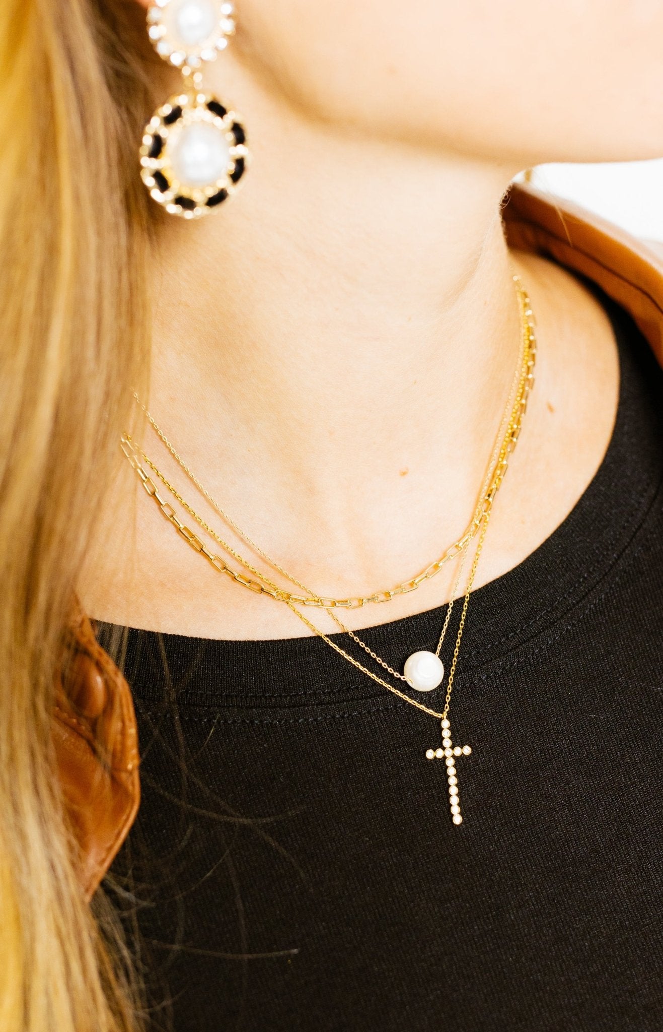 Chain & Pearl Necklace, GOLD Necklaces - 56N
