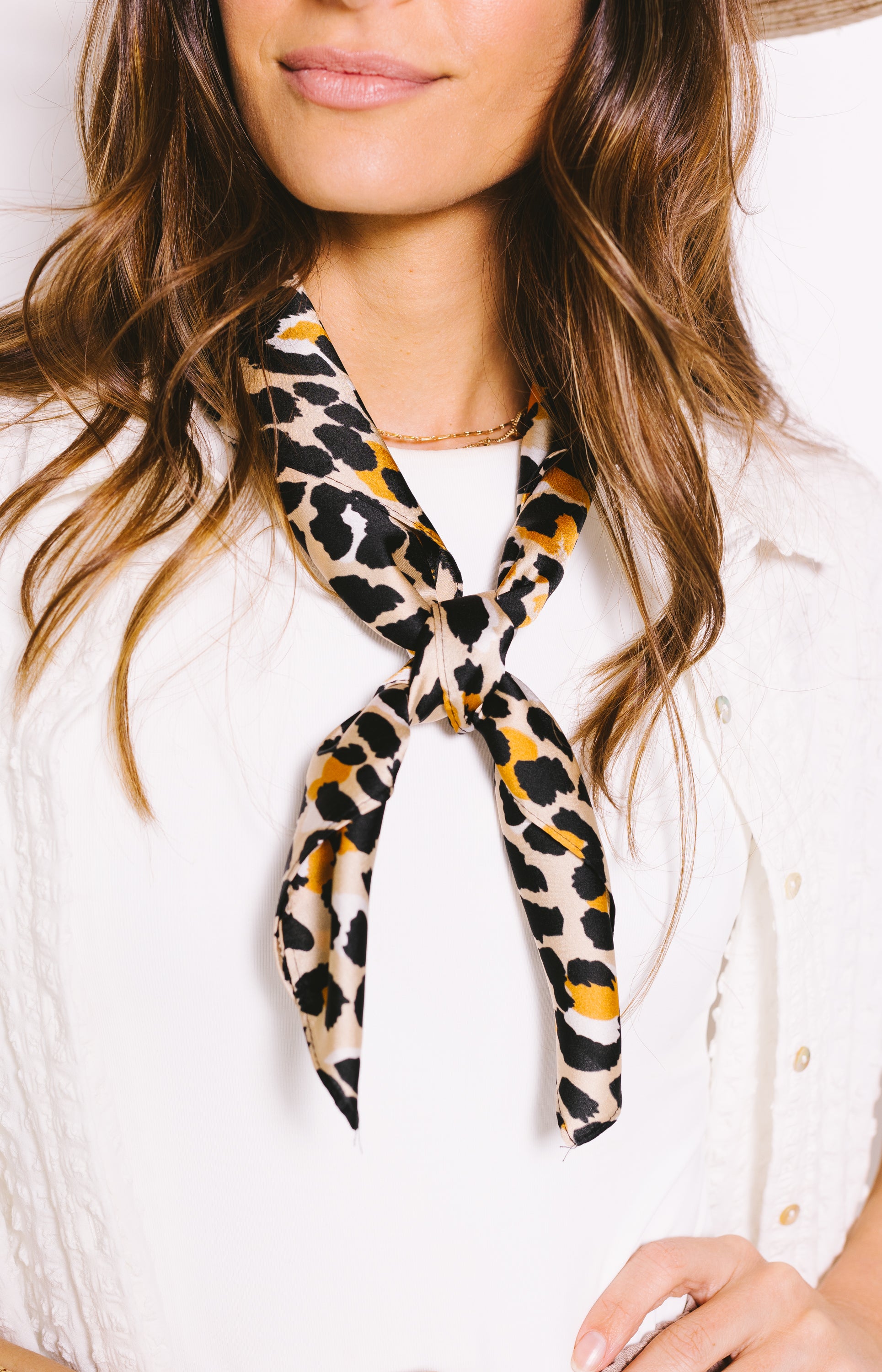 Leopard Print Silk Scarf, BEIGE