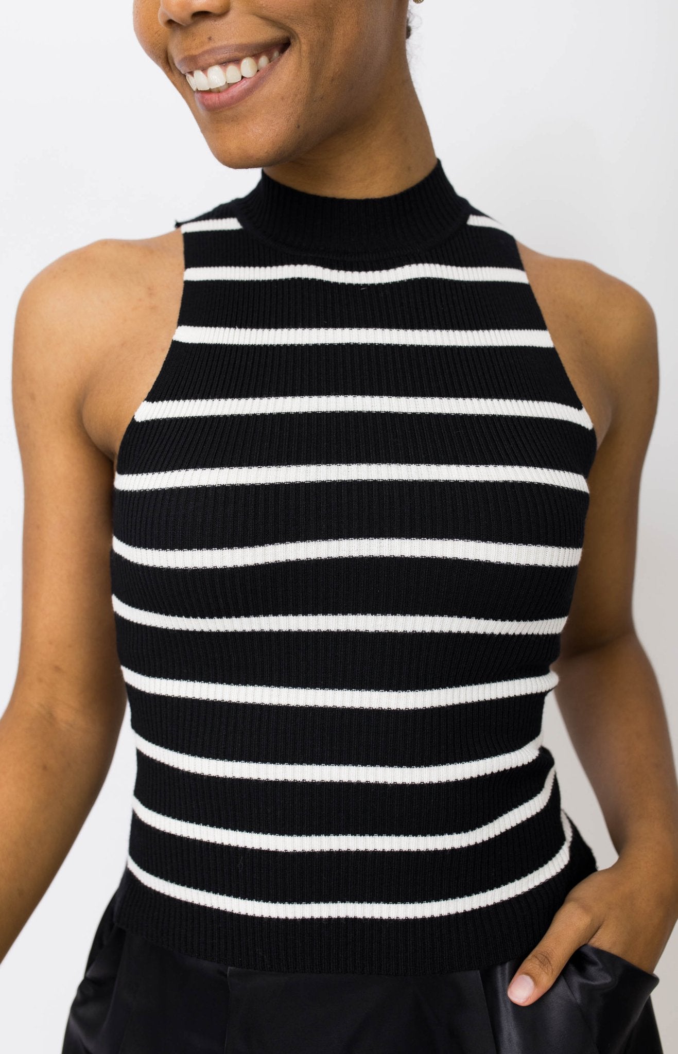 Chic Striped Comfort Sweater Top, BLACK/WHITE Basics/Foundation -16