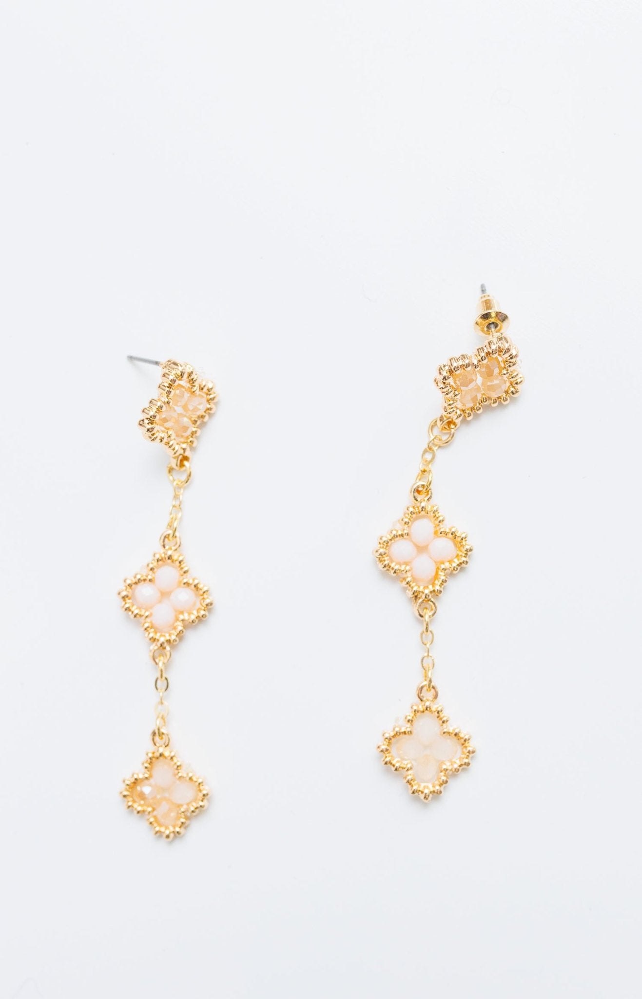 Clover Drop Earrings, GOLD/NATURAL - HerringStones