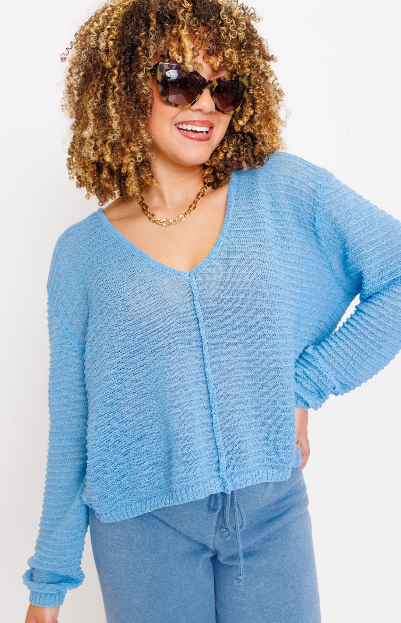 Cocoon Comfort Knit Sweater, BABY BLUE Tops Under 50- 15