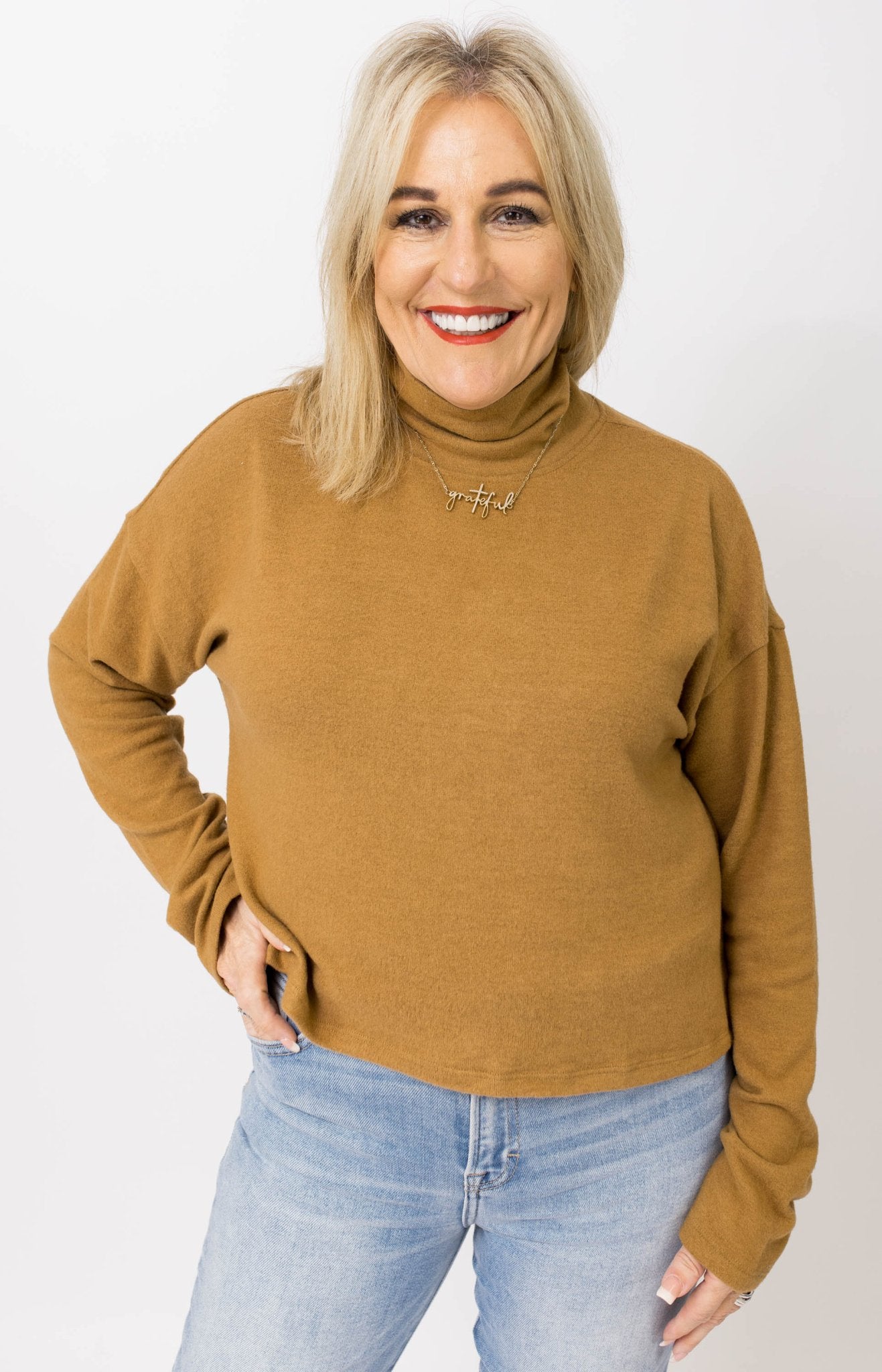 Cuddle Chic Long Sleeve Top, PALE BROWN Tops Under 50- 15