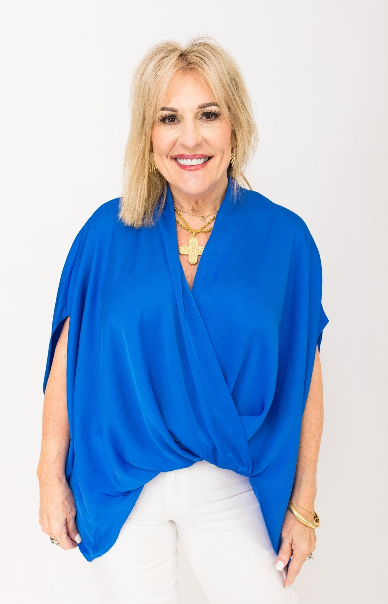 Washed Poly Silk Surplice Caftan Top, CLEAN BLUE HerringStones HerringStones