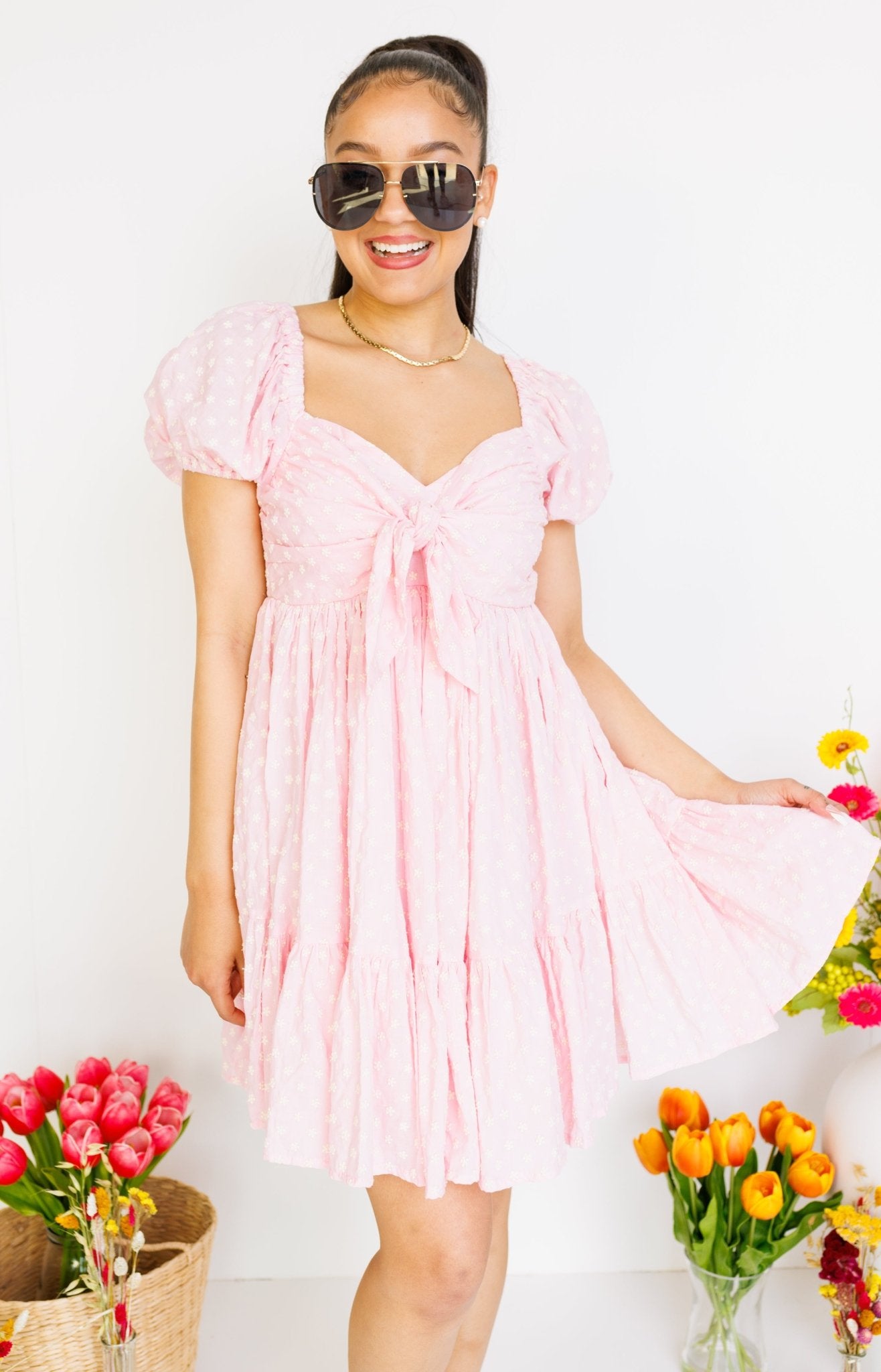Daisy Galore Mini Dress, PINK - HerringStones