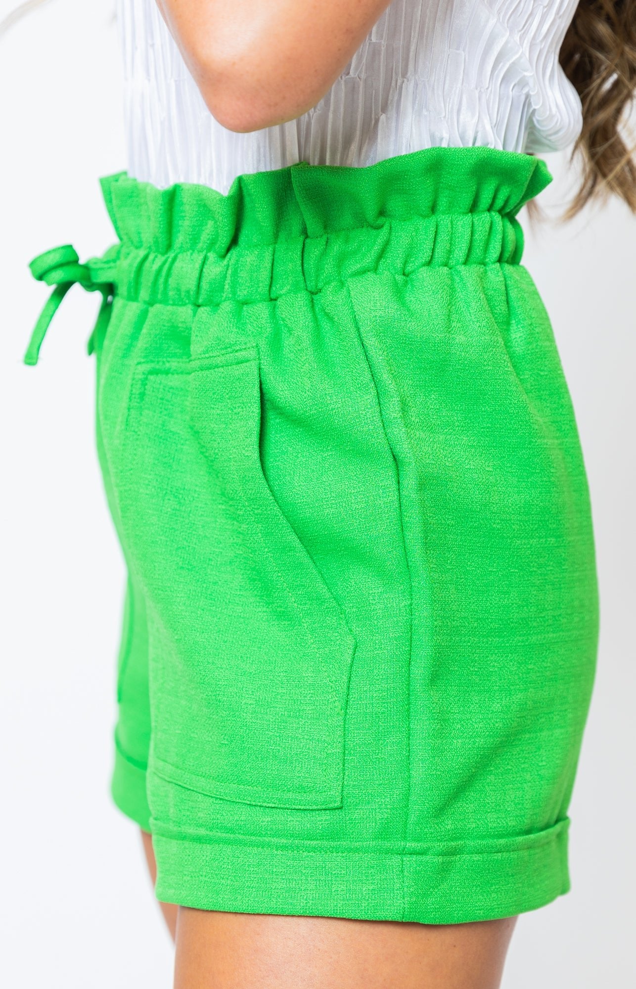 Delilah Drawstring Shorts, KELLY GREEN Shorts - 32S