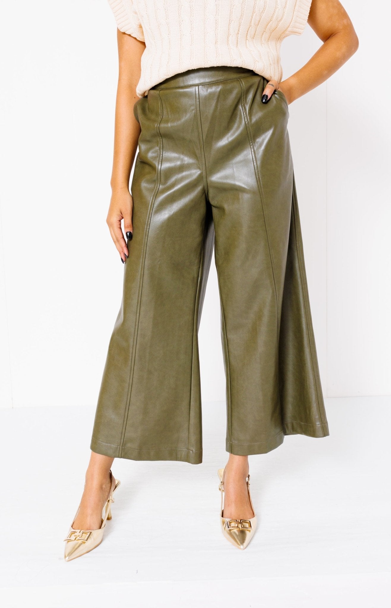 Dolce Cabo: Modern Moments Vegan Leather Pants, ARMY Pants - 32P