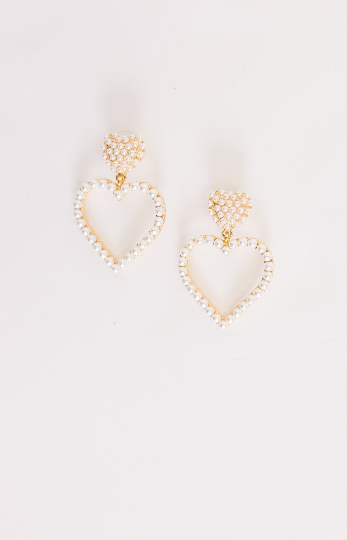 Double Heart Shaped Earrings, PEARL Earrings - 56E