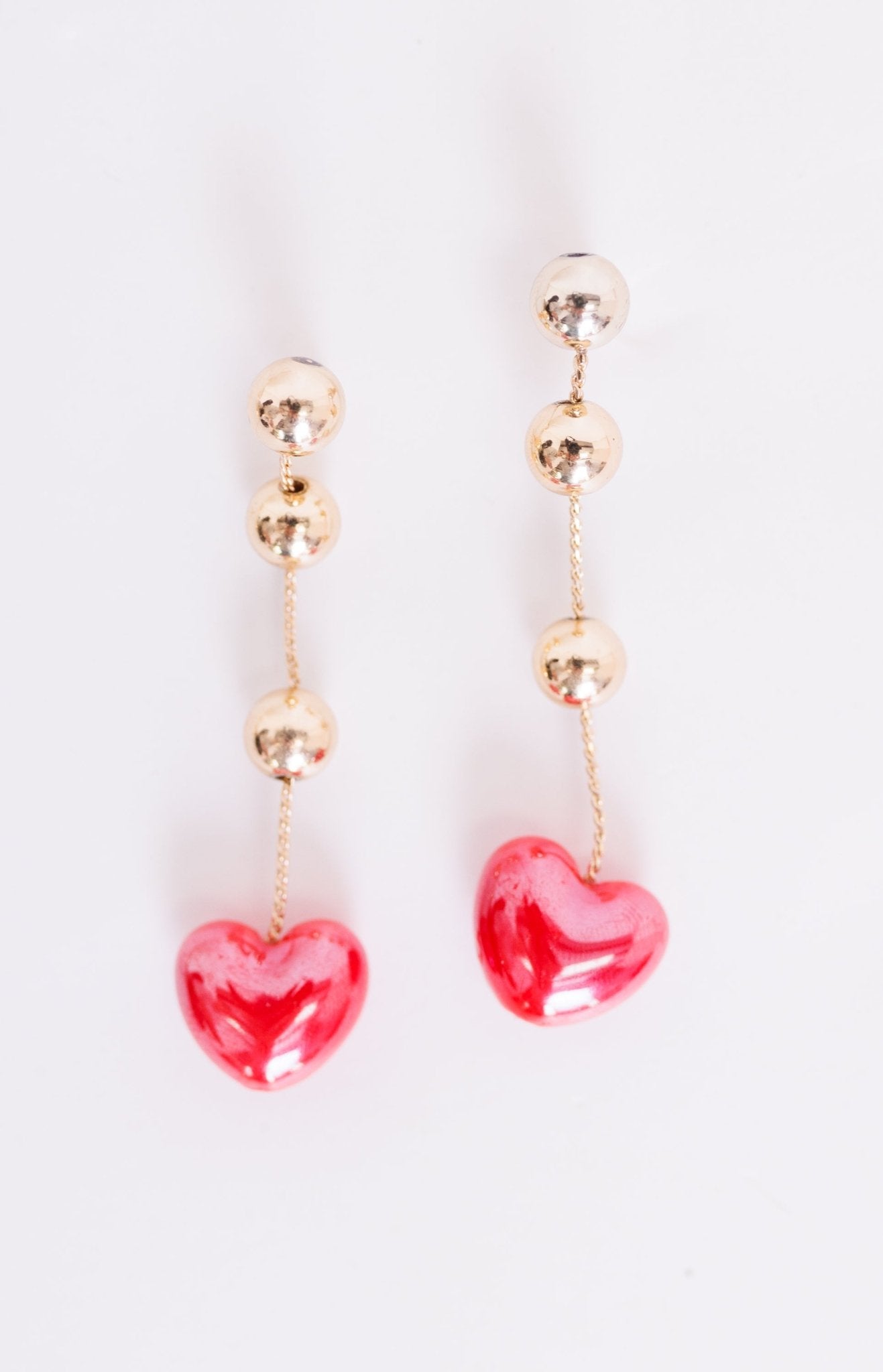 Drop Detail Heart Earrings, GOLD/RED Earrings - 56E