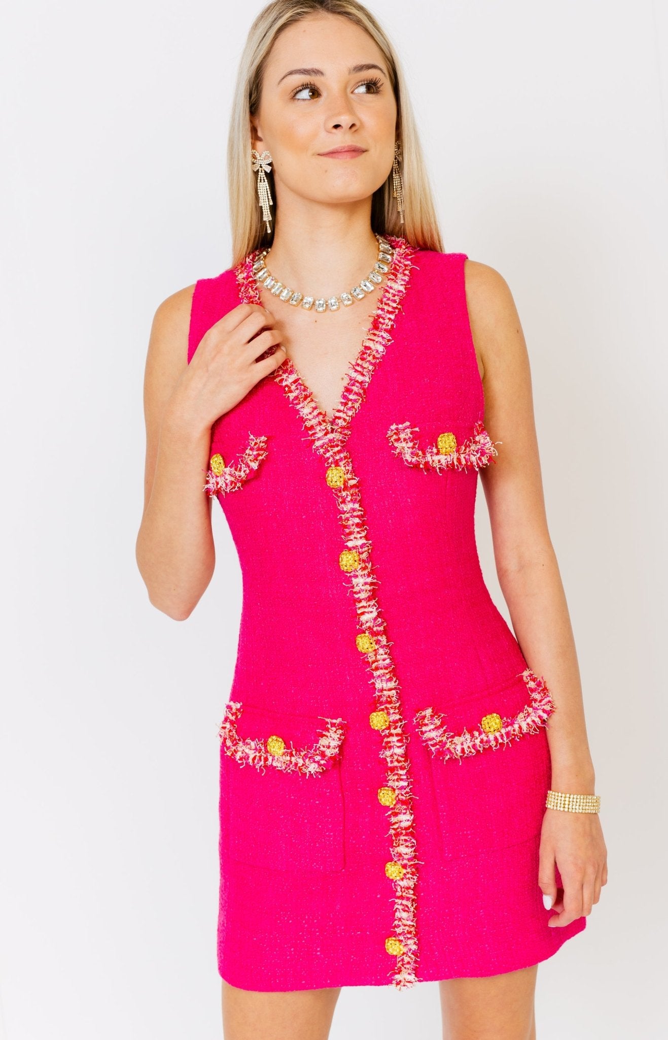 Endless Rose: Enchanting Tweed Dress, FUCHSIA Dresses Over $100 - 25