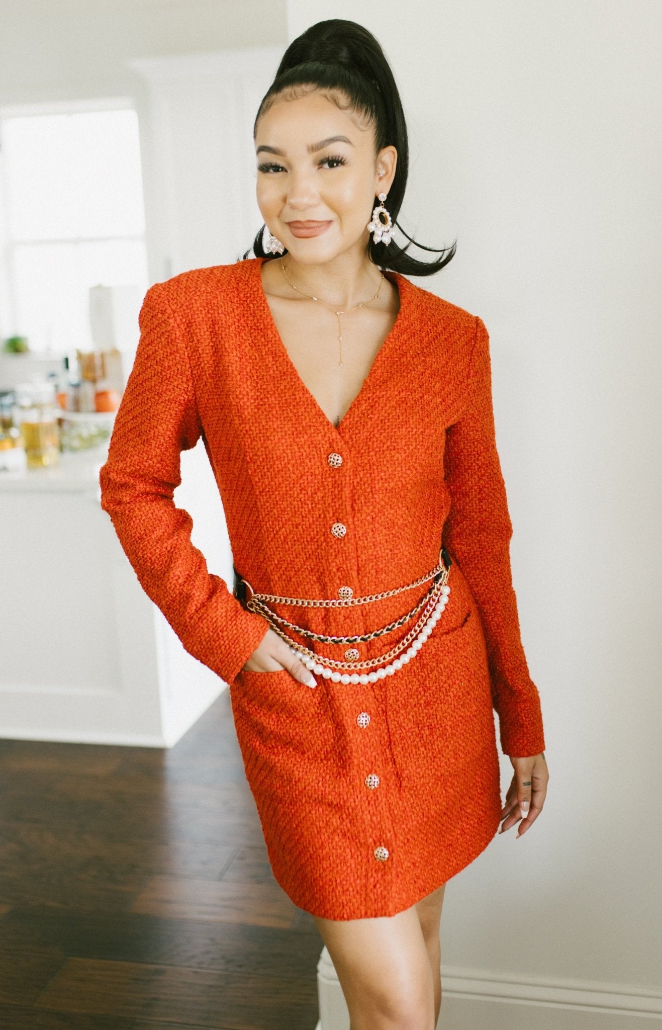 Orange tweed dress shop