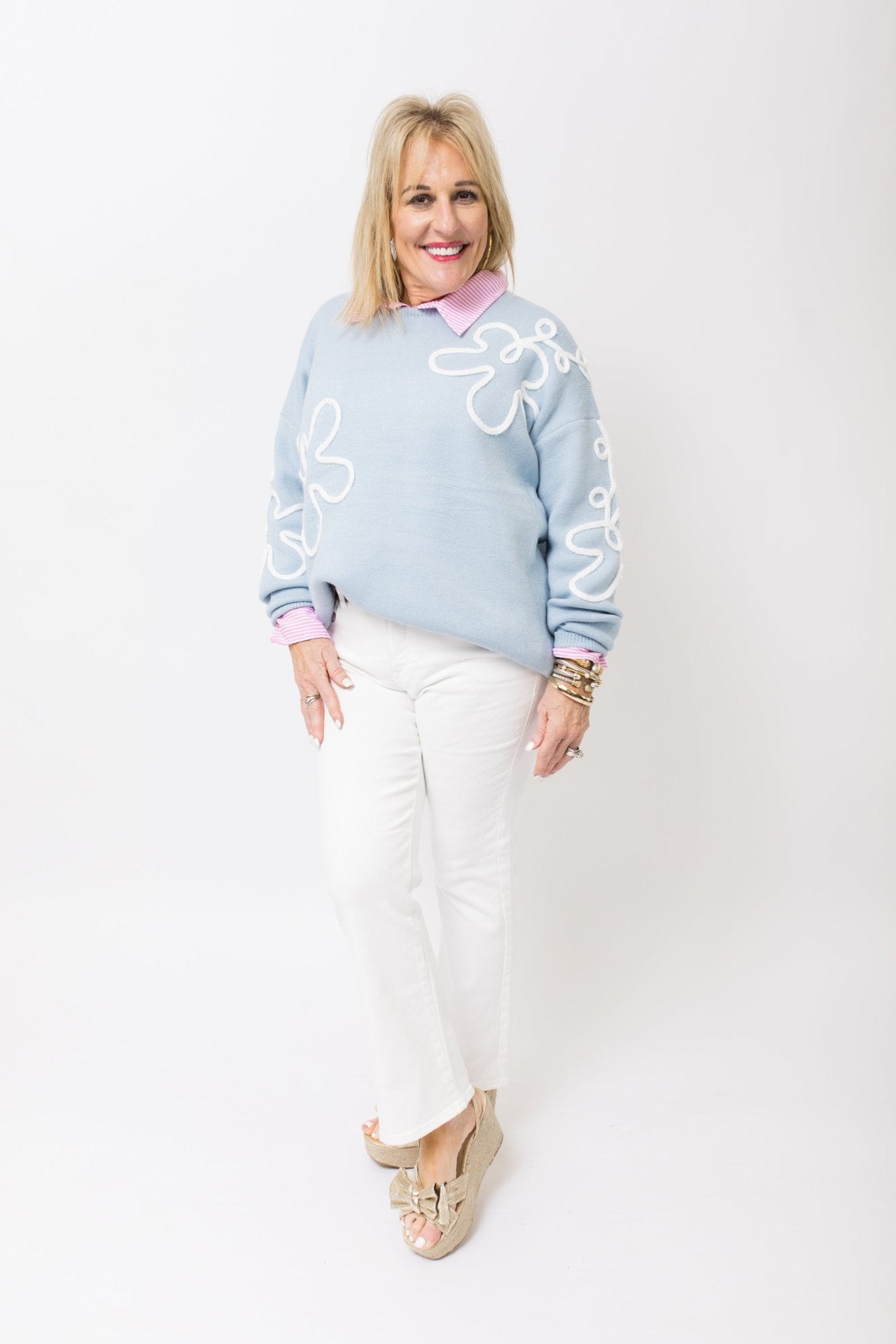 Flower Delight Sweater, BLUE Sweaters Under $100 - 18L