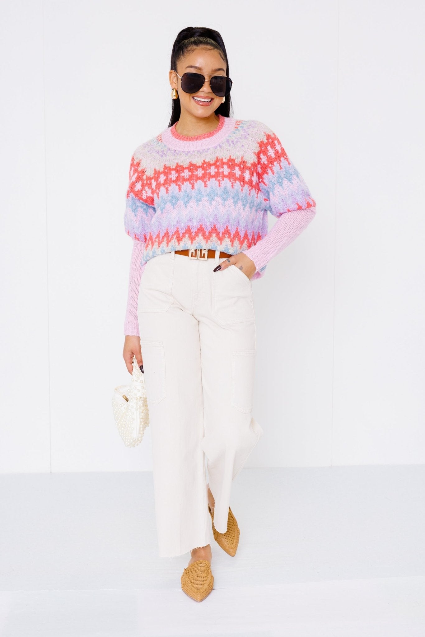Happy Daze Sweater, LILAC/CORAL/BLUE Sweaters Over $100 - 18E