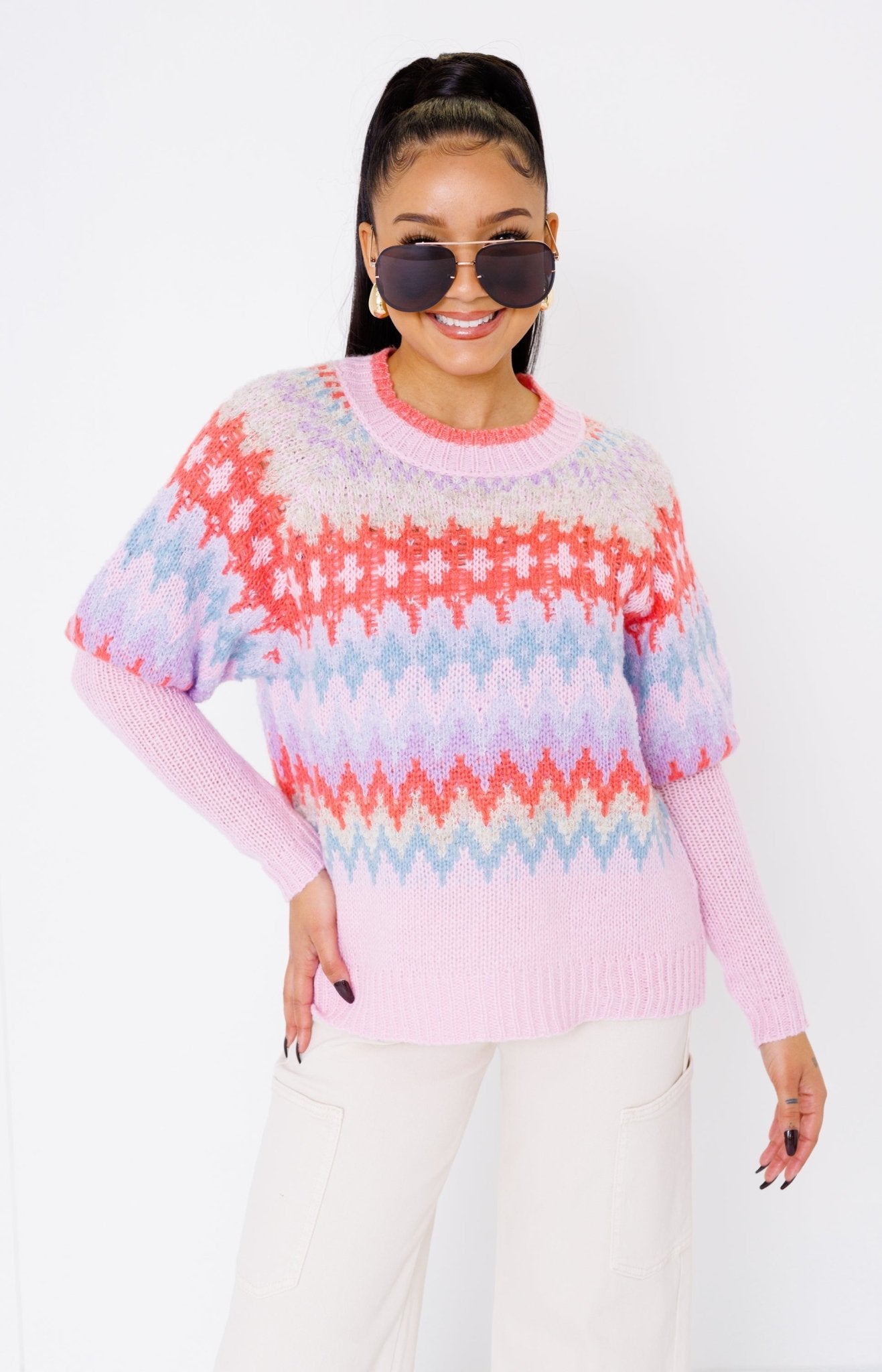 Happy Daze Sweater, LILAC/CORAL/BLUE Sweaters Over $100 - 18E