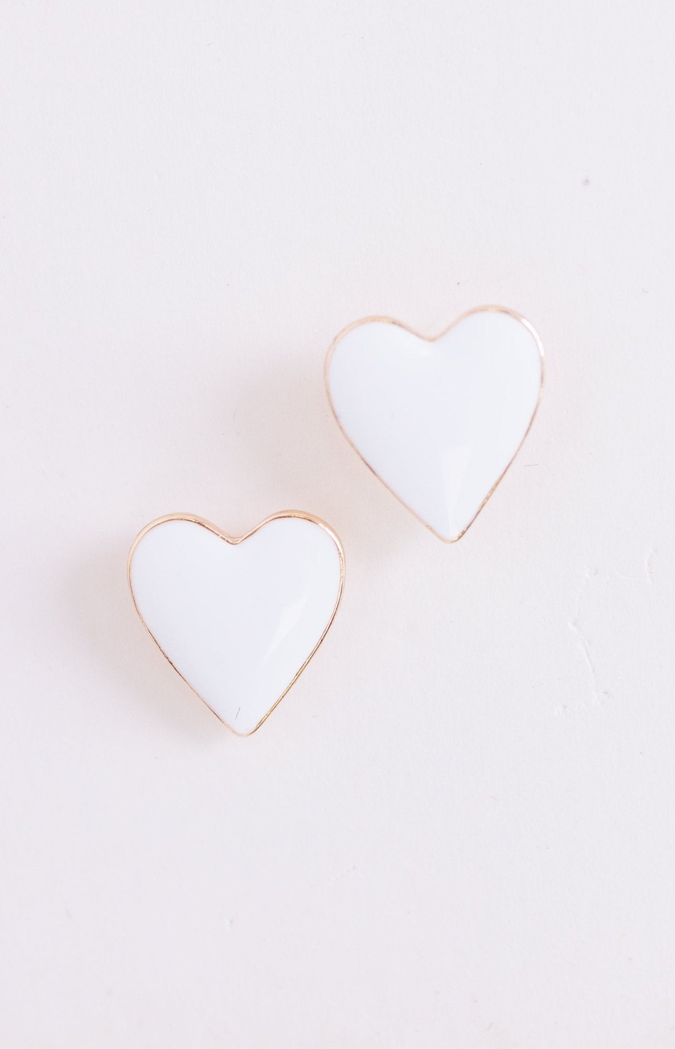 Heart Shaped Stud Earrings, WHITE/GOLD Earrings - 56E
