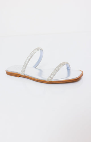 Lucy Metallic Rhinestone Strappy Flat, SILVER - HerringStones